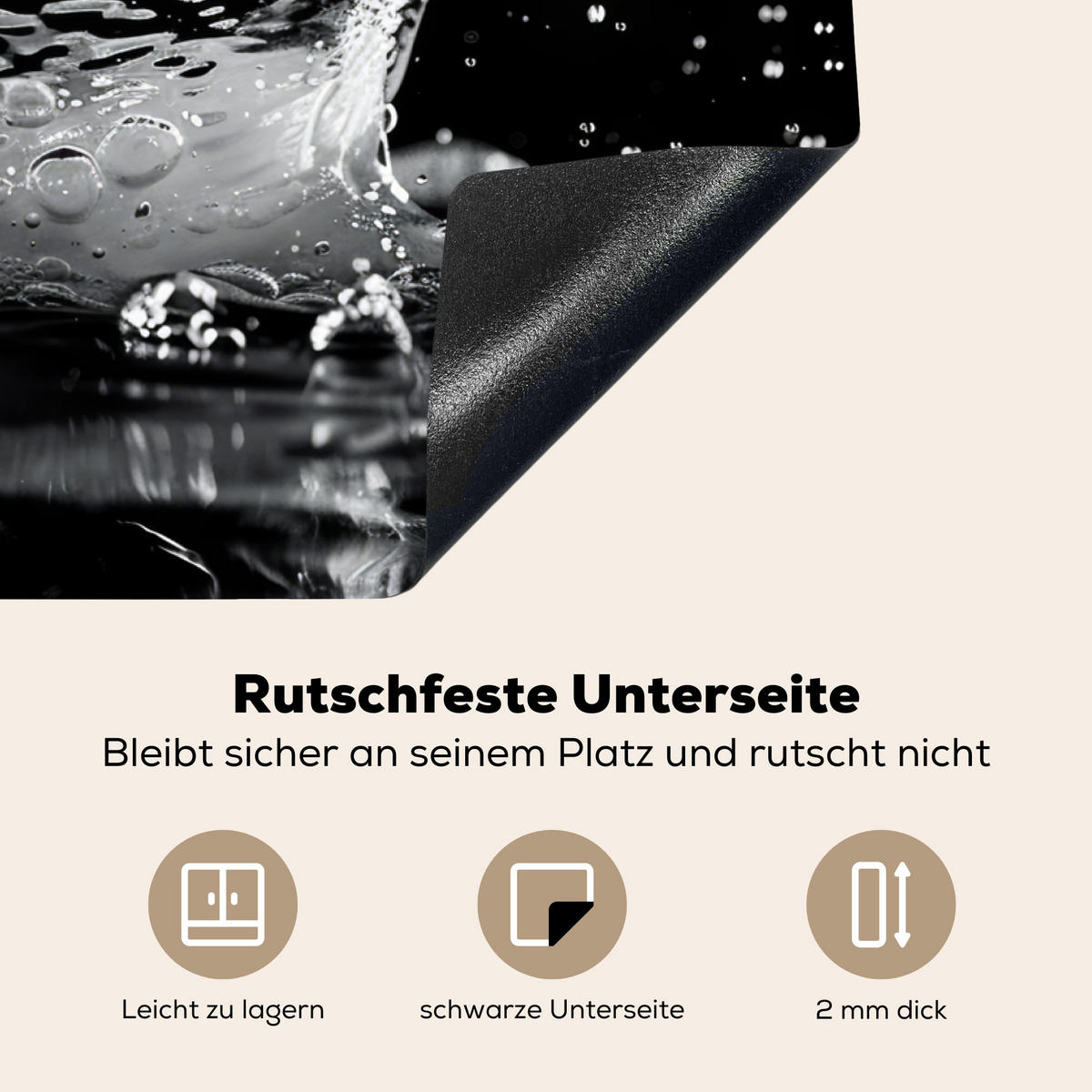 HERDABDECKPLATTE Wasser - Spritzwasser - Schwarz Induktionsmatte 81x52 cm - Schwarz, Kunststoff (81/52/0.2cm) - MuchoWow