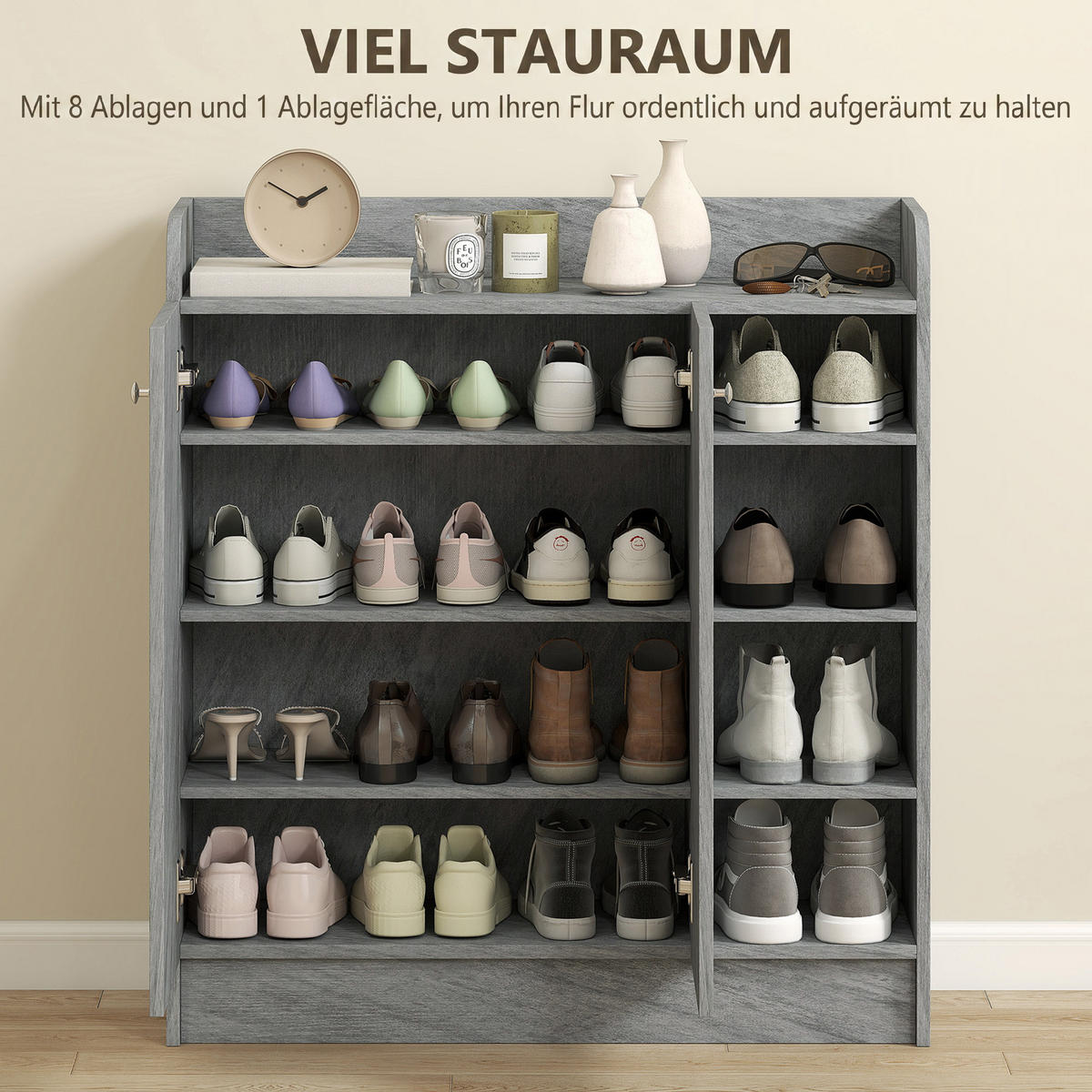 SCHUHSCHRANK Grau 30.0/83.0/90.0 cm - Grau, Holzwerkstoff (83/90/30cm)