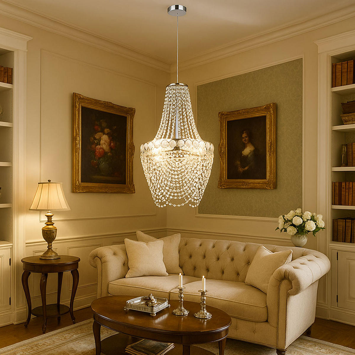 KRONLEUCHTER Kristallbehang Klar verchromt D38cm - Klar, Metall (38/38/150cm) - Globo Lighting