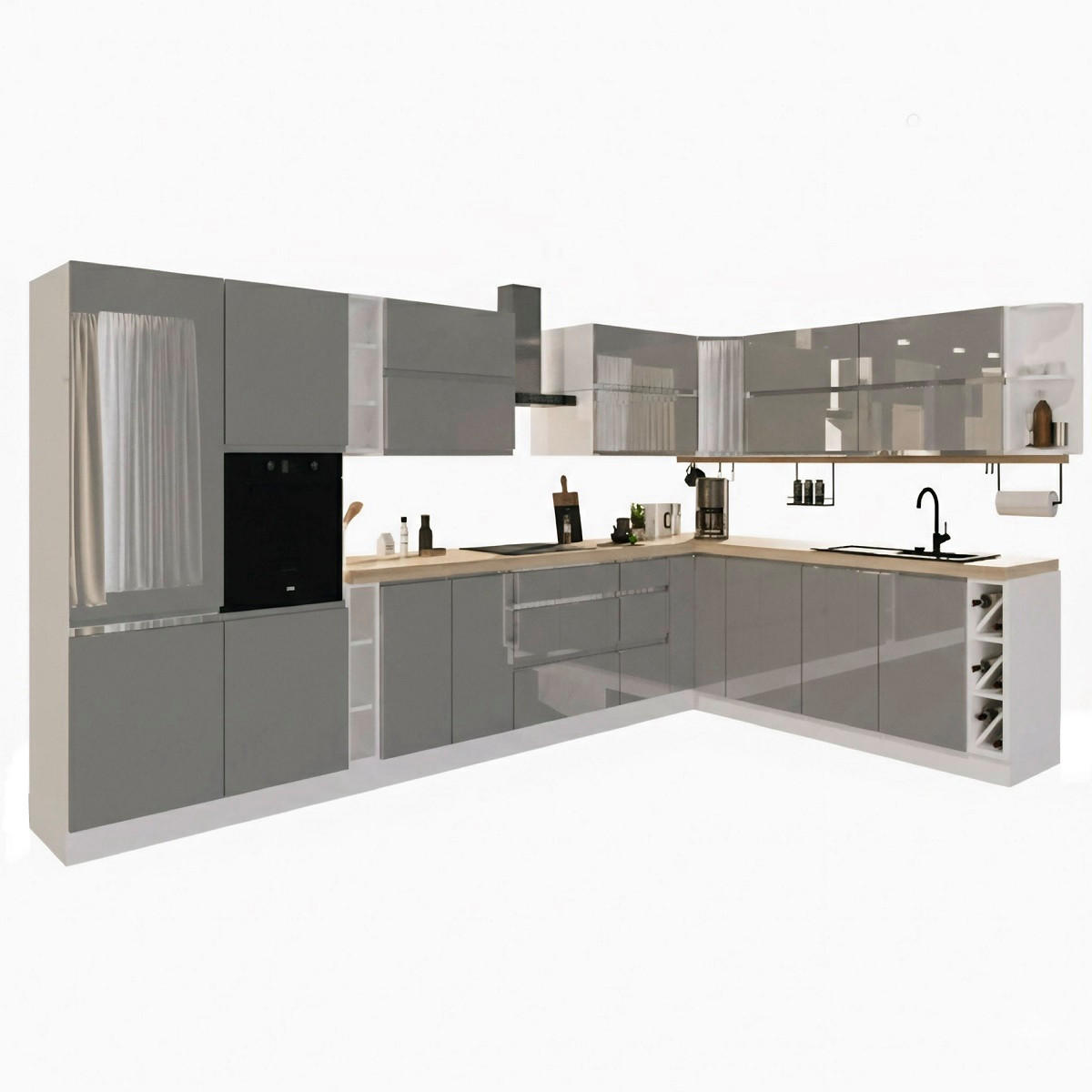 WINKELKÜCHE 420 cm x 240 cm - Aspen KA7-M420 - in Grau/Hochglanz - Grau, Holz (660/212/58cm)