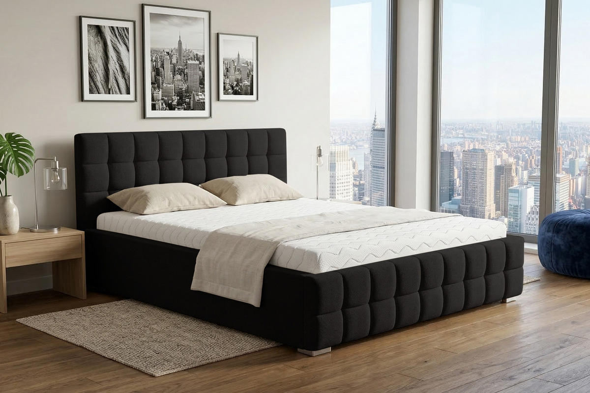 POLSTERBETT LIVO 180/200 in Velours Schwarz - Schwarz, Holzwerkstoff/Textil (180/200cm) - Deine Möbel 24