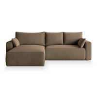 ECKSOFA FORIL Beige Velours-Stoff mit Schlaffunktion - Beige, Holz (265/178cm) - MASSENO