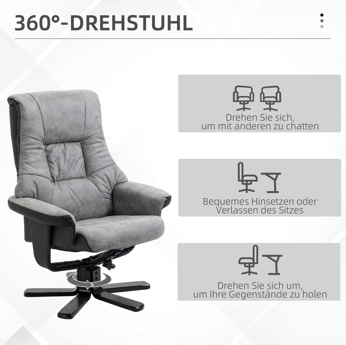 RELAXAČNÍ křeslo 78/82,5/109 cm šedé z polyesteru otočné a polohovací s podnožkou - šedá, textil (82.5/109/78cm) - OKWISH