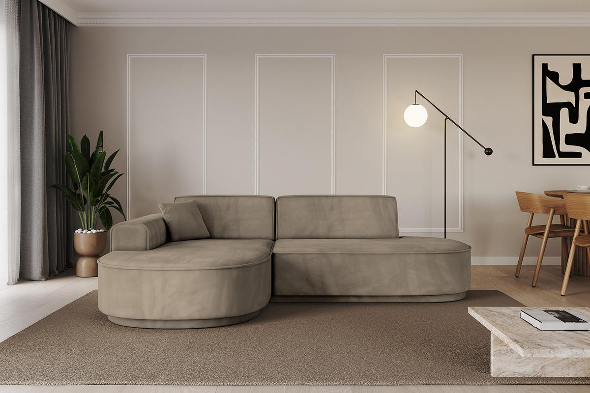 ECKSOFA Ottomane Links MARI-L1-v3 - 243x171x83 cm Dunkelbraun Velours - Dunkelbraun/Schwarz, Holzwerkstoff/Kunststoff (243/171cm) - ALTDECOR