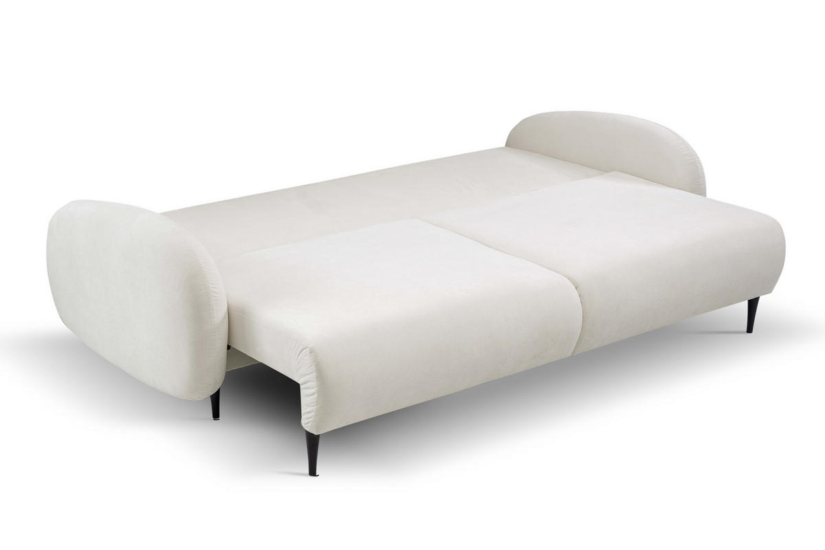 SOFA SOFT RunAgin Mit Schlaffunktion Und Bettkasten, PUR-Schaum, Schwarze Kunststofffüße, lose Rückenkissen, freistehend, 232x109x95 cm White - Weiß, Holz/Textil (232/95/109cm) - DomoHome