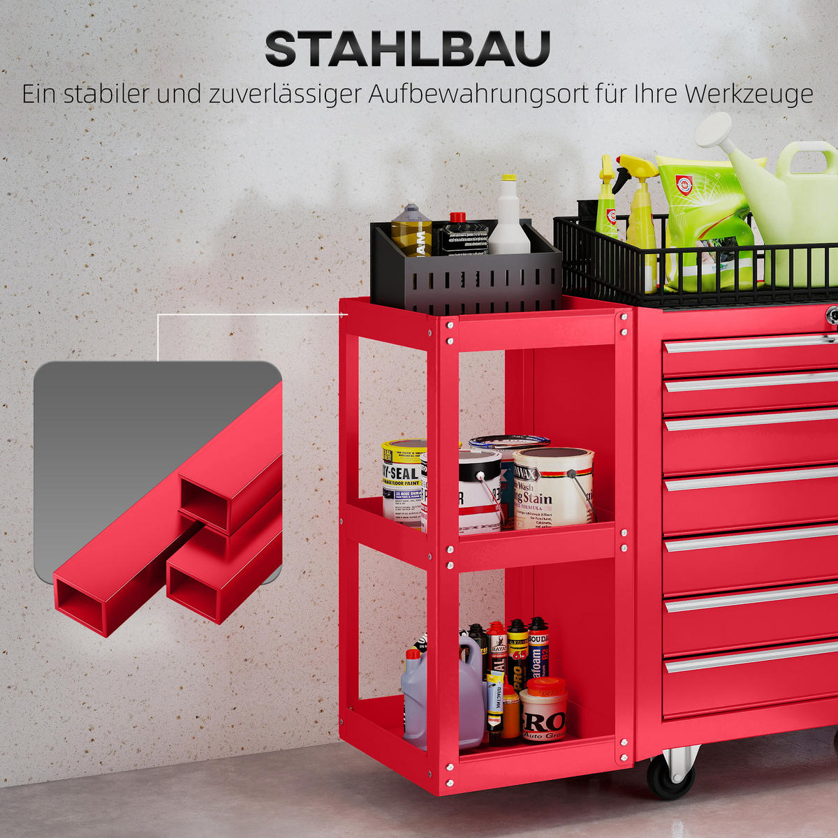 WERKSTATTWAGEN Stahl EVA Rot - Rot, Metall (33.5/75/96cm) - HOMCOM