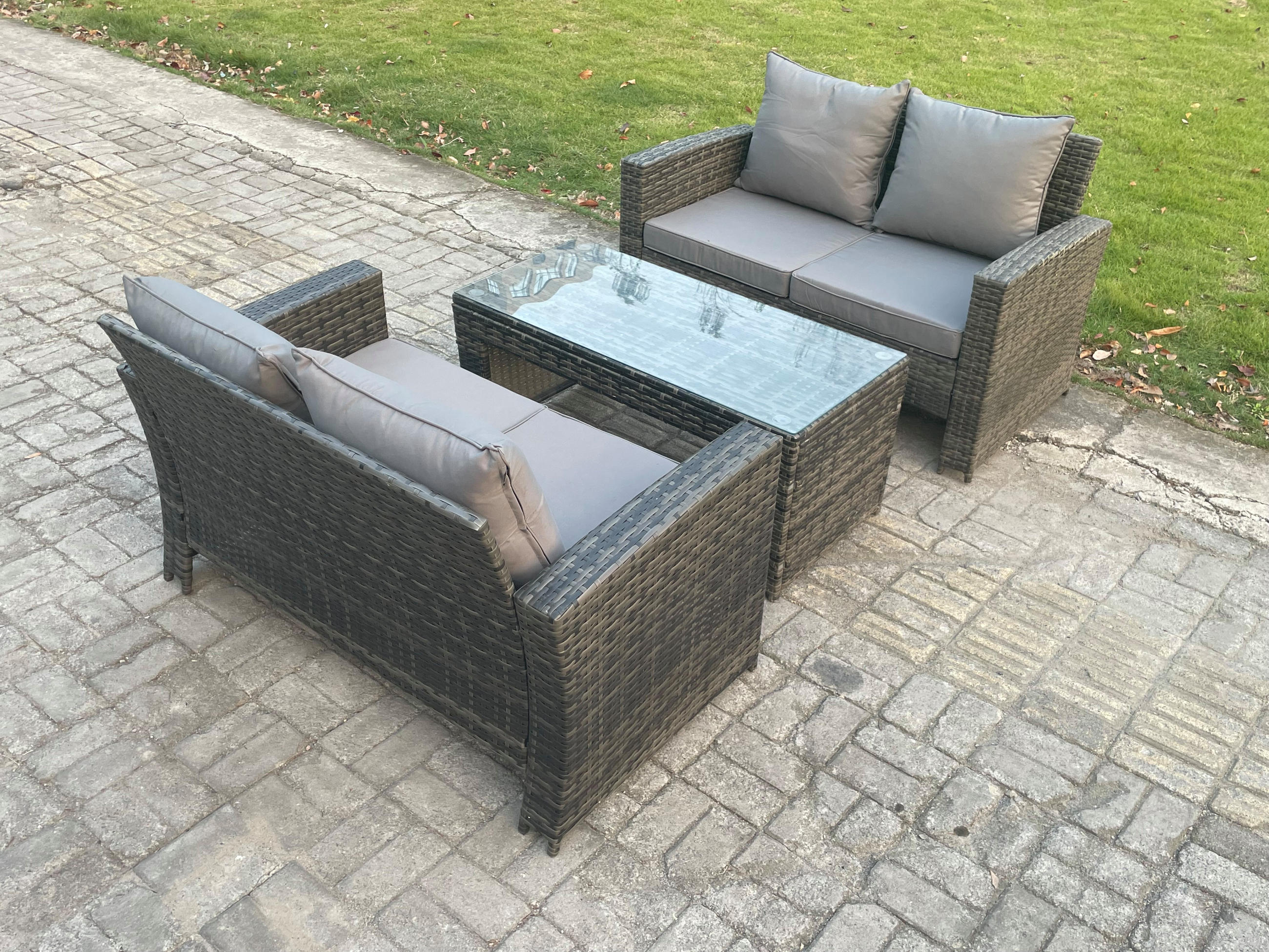 GARTENMÖBELSET Polyrattan Dunkelgrau 4-Sitzer - Dunkelgrau, Metall - Fimous