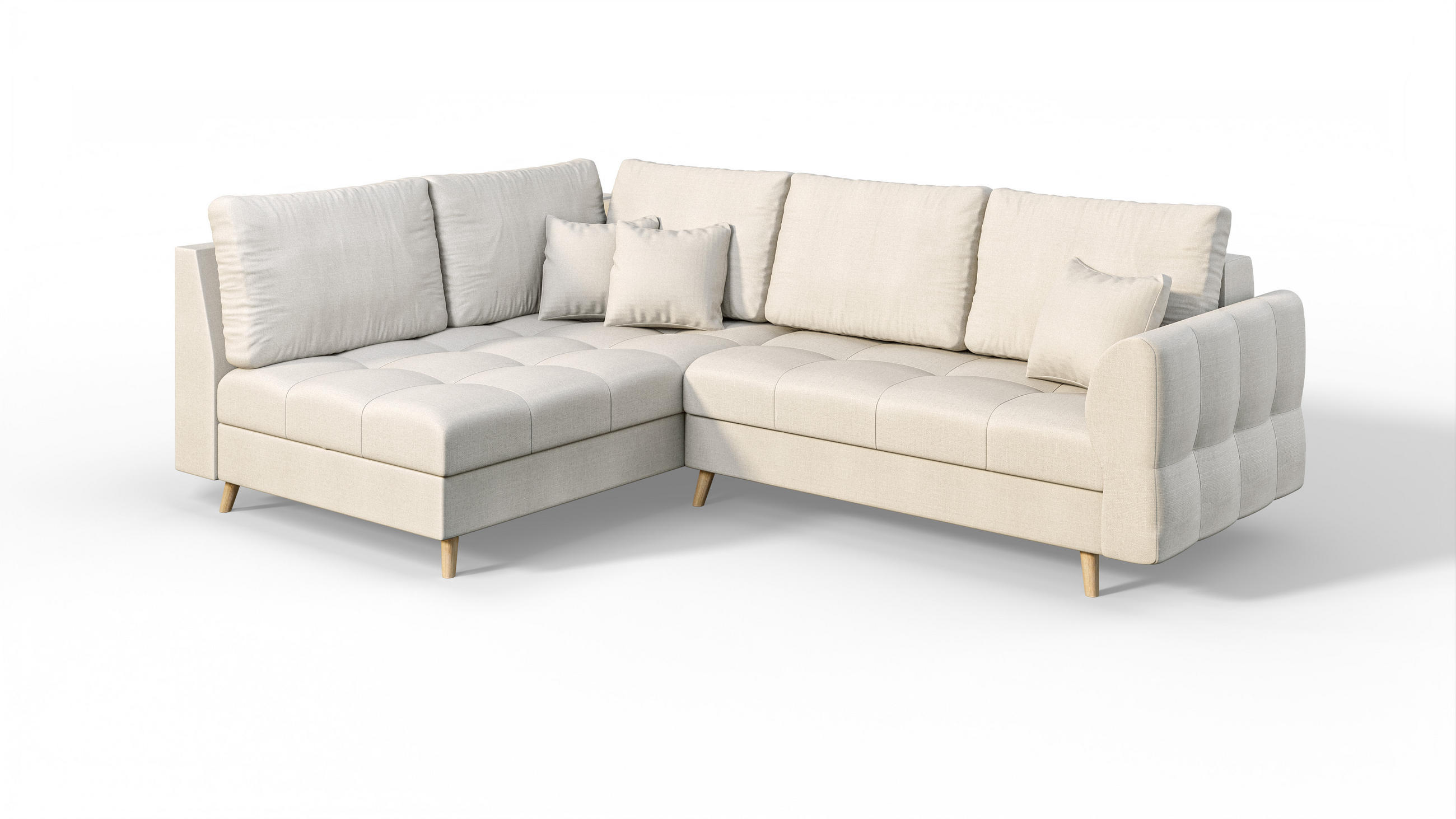 ECKSOFA Lorine Mikrofaser Ecru - Ecru/Hellbraun, Buchenholz/Textil (231/161cm) - S-Style Möbel