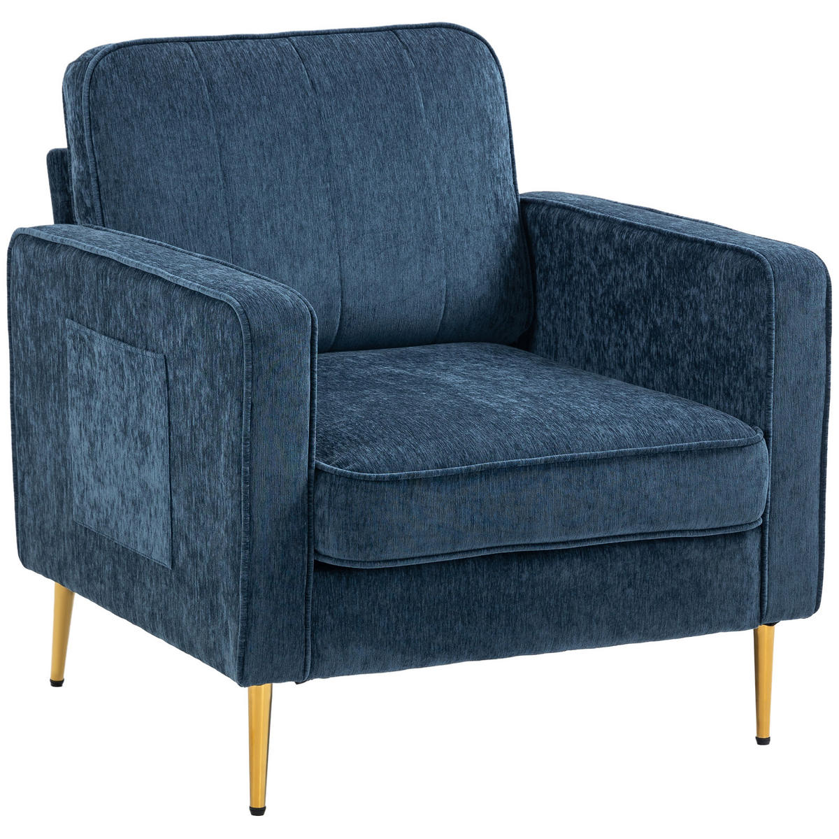 SESSEL DE-13399 mit goldenen Stahlfüßen & Seitentaschen Blau - Blau, Textil (84/87/81cm) - ComfortXL
