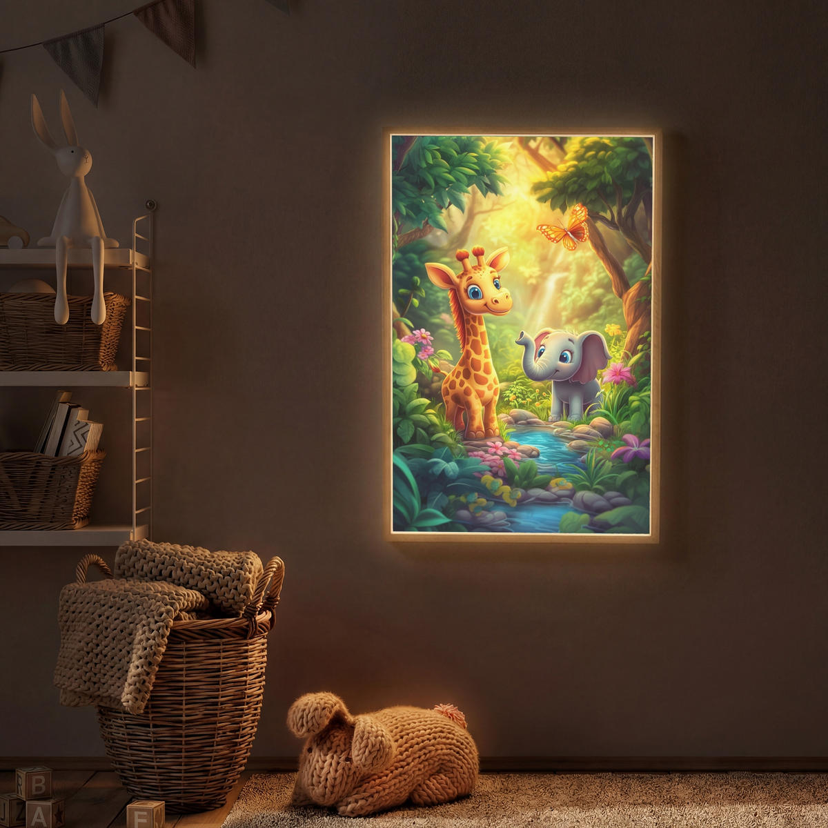 NACHTTISCHLAMPE MIT AKKU Giraffe - Elefant - Blumen - Dschungel 60x90 cm - Grün, Holzwerkstoff (8/60/90cm) - OnlyWow