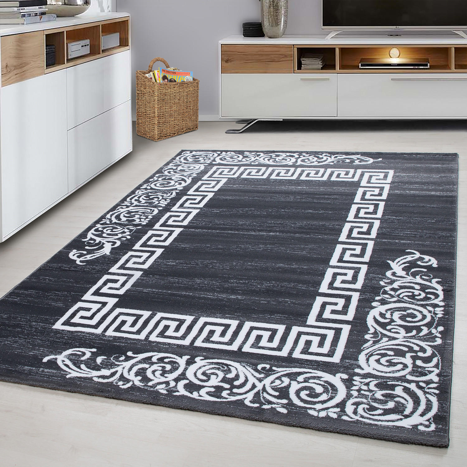 TEPPICH Kurzflor Mäander Polypropylen saugroboter Wohnzimmer Grau Rechteckig 140x200 - Grau, Textil (140/200cm) - KADIMA DESIGN