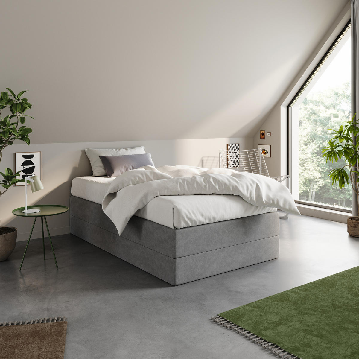 BOXSPRINGBETT mit Bonnell Matratze, 140 x 200 cm, in Grau - Grau, Naturmaterialen (140/200cm) - Home Collective