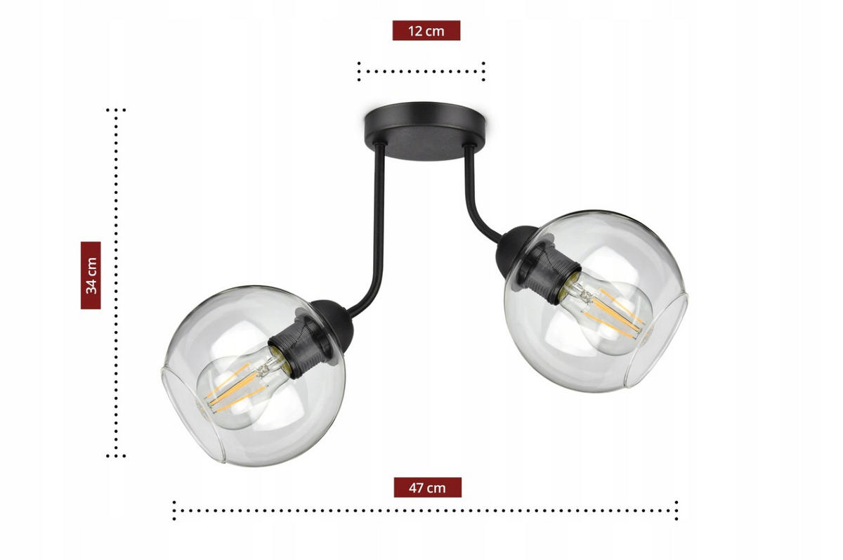 DECKENLEUCHTE HAGEN - Transparent/Schwarz, Glas/Metall (47/15/34cm) - kiki design