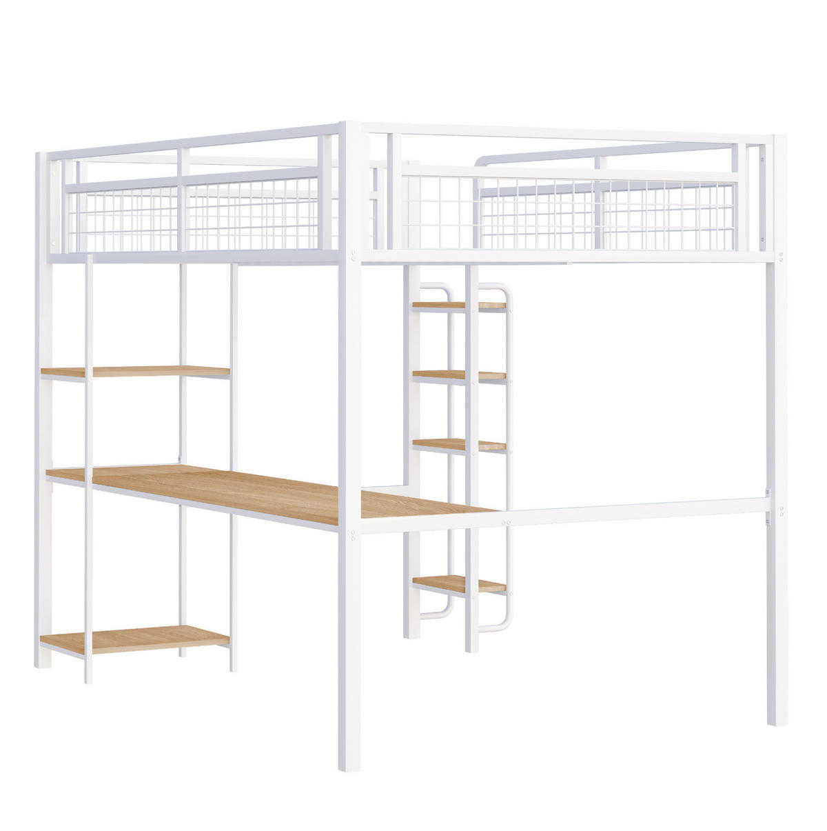 HOCHBETT aus Metall und MDF 140x200 cm Weiß mit Tisch, Regalen und Sicherheitsleiter - Weiß, Metall (140/200cm) - IVMEU