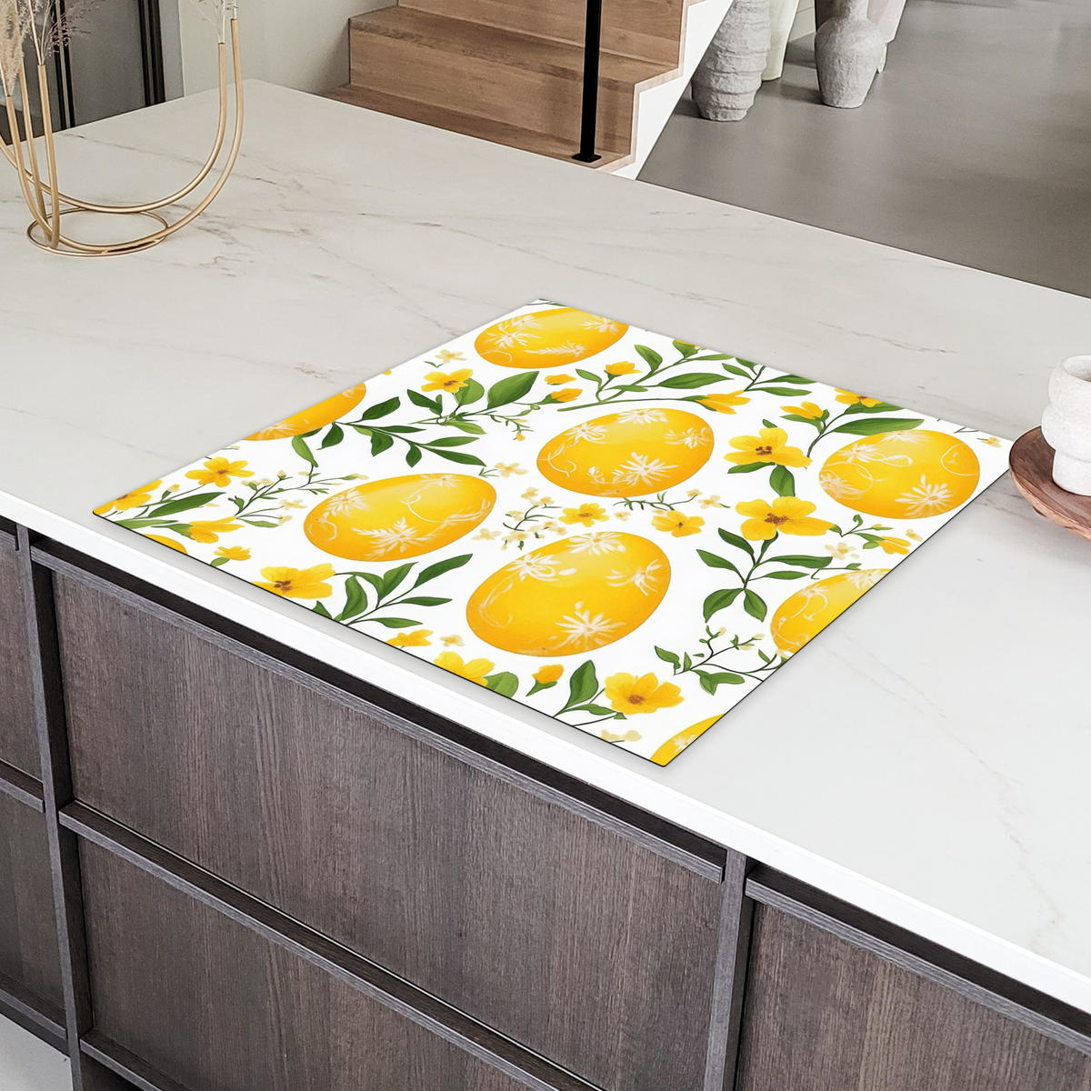HERDABDECKPLATTE Blumen - Ostereier - Gelb Induktionsmatte 78x78 cm - Gelb, Kunststoff (78/78/0.2cm) - MuchoWow