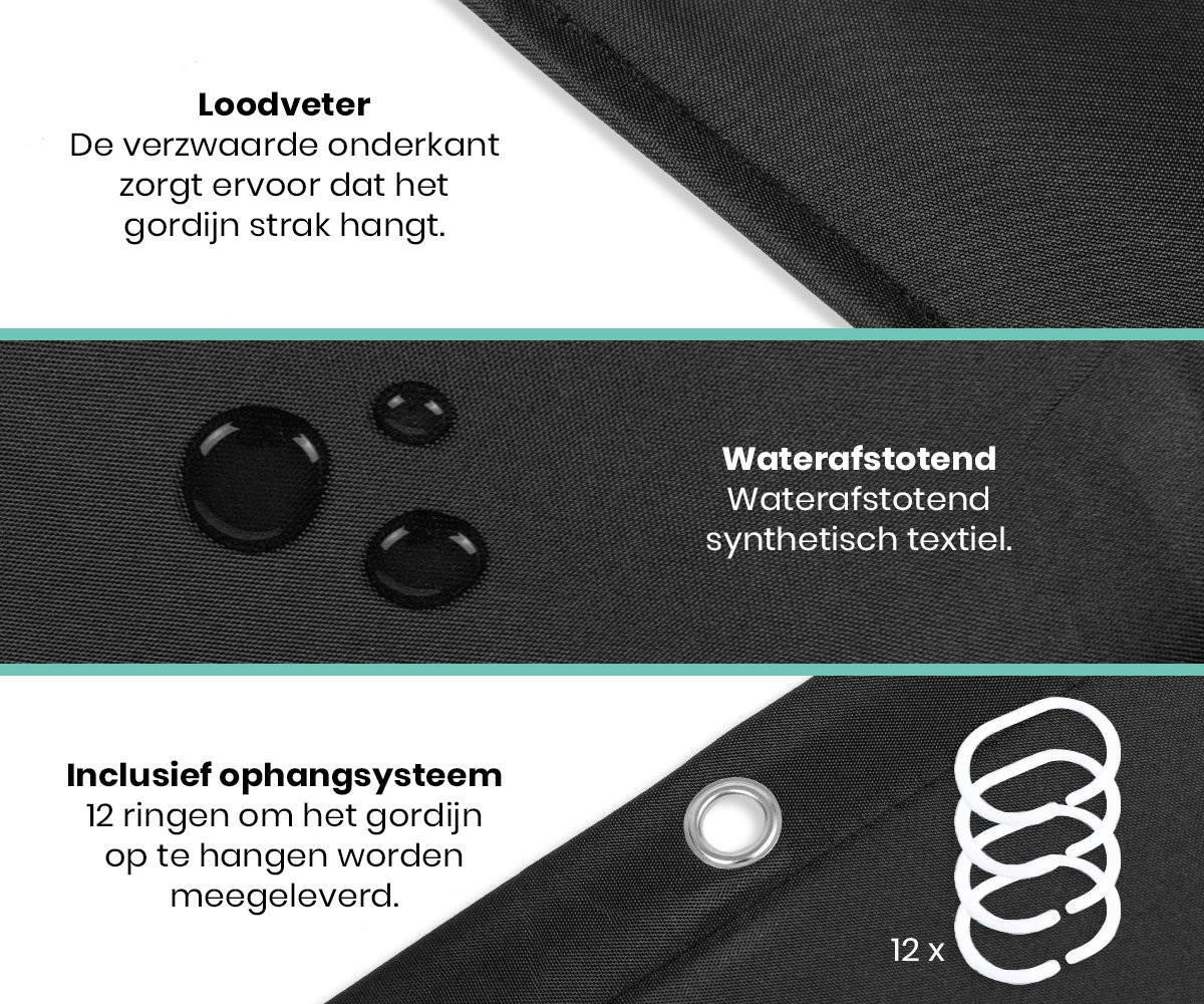 DUSCHVORHANG schimmelresistent Stoff Polyester waschbar Schwarz wasserdicht mit Haken 180 x 180 cm - Schwarz, Kunststoff (180/180cm) - MCBOSON