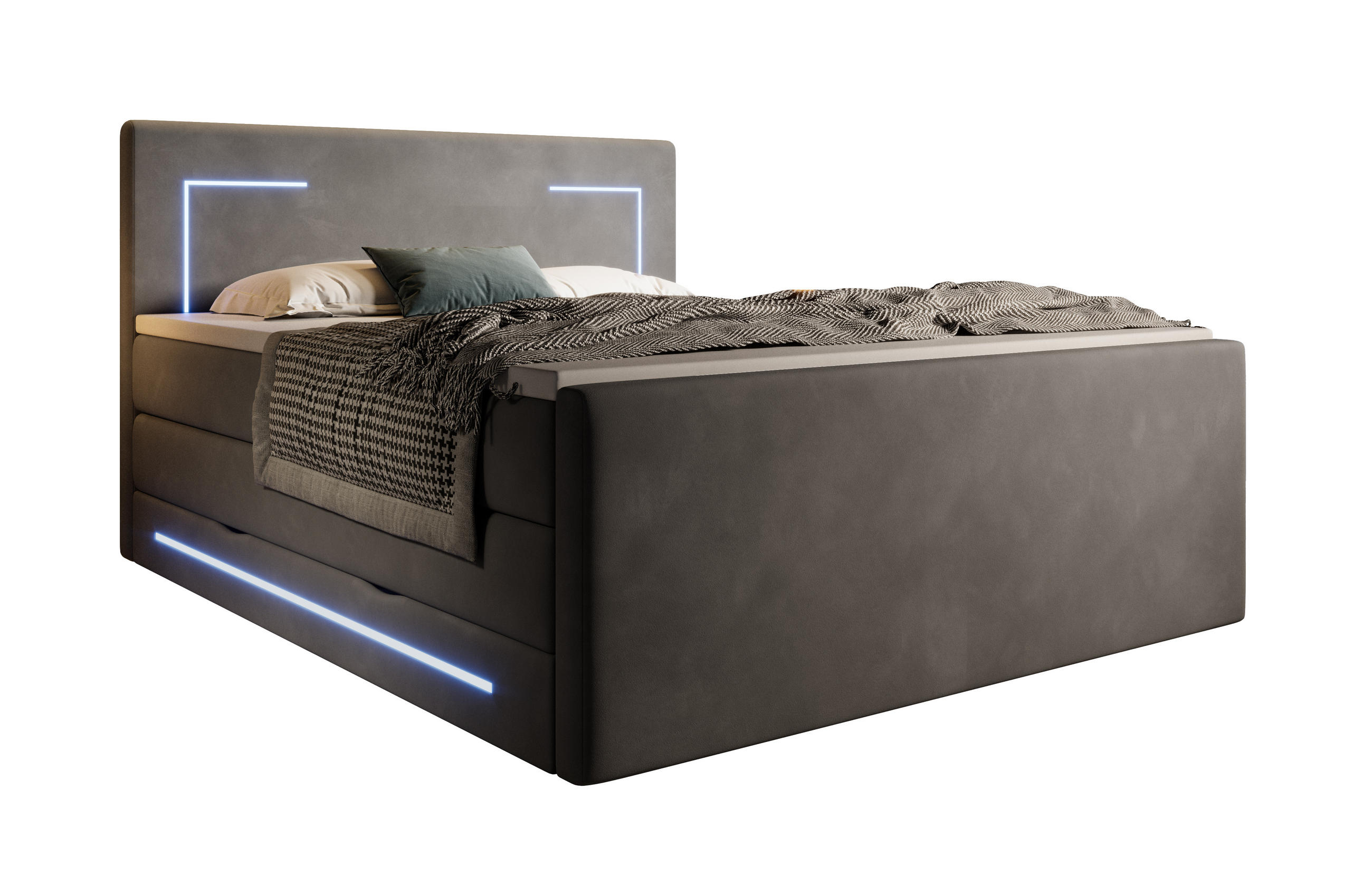 BOXSPRINGBETT Monaco anthrazit 160/200 cm H2/H3 Samt - Anthrazit, Textil (160/200cm) - wonello