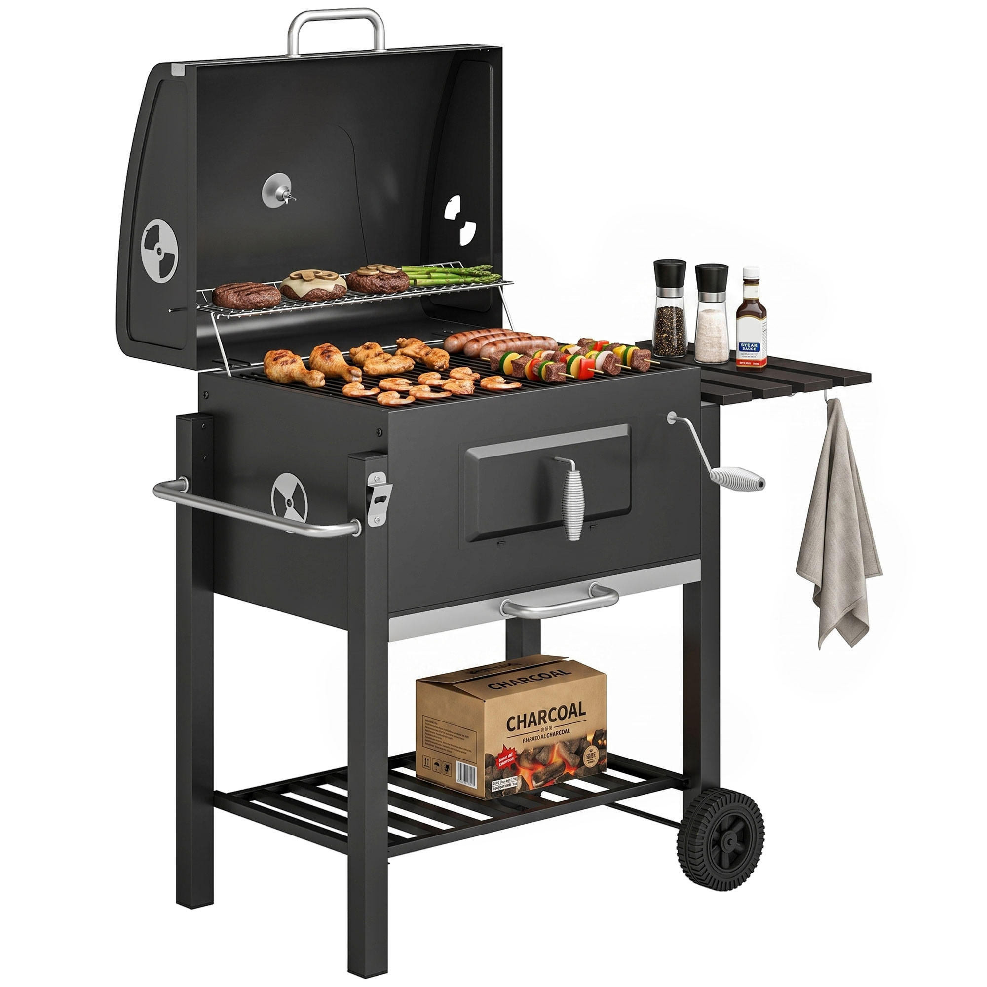 HOLZKOHLEGRILL Schwarz 113.0/65.0/108.0 cm - Schwarz, Metall (65/108/113cm)
