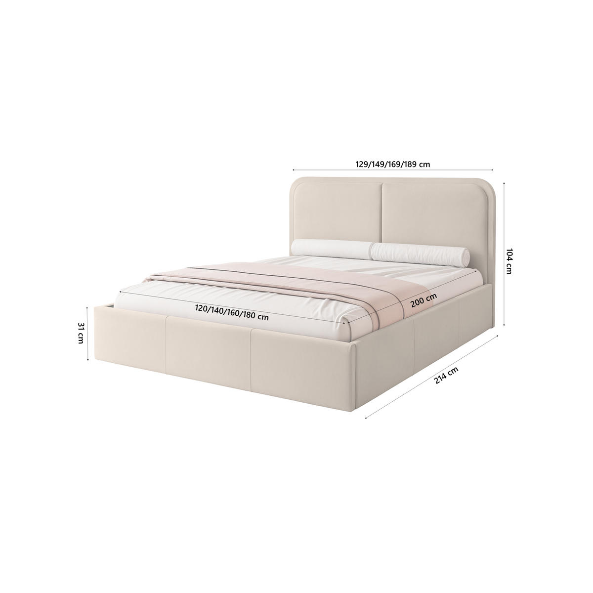 POLSTERBETT OLLEO 120x200 cm, Beige - Taupe, Textil (120/200cm) - Fedve