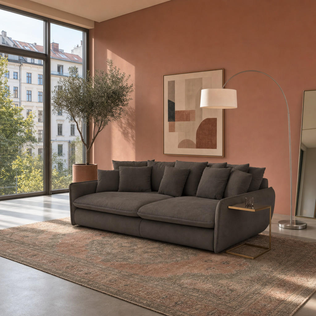 BIGSOFA Hereford XXL Velvet Braun inkl. 12 Kissen 274/131/61 cm - Dunkelbraun, Kunststoff/Textil (274/61/131cm) - foamnova