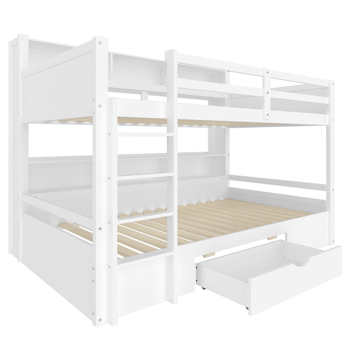 ETAGENBETT 90/200 cm mit Schublade und Ablagefächern, Weiß - Weiß, Holzwerkstoff (90/200cm) - Redom