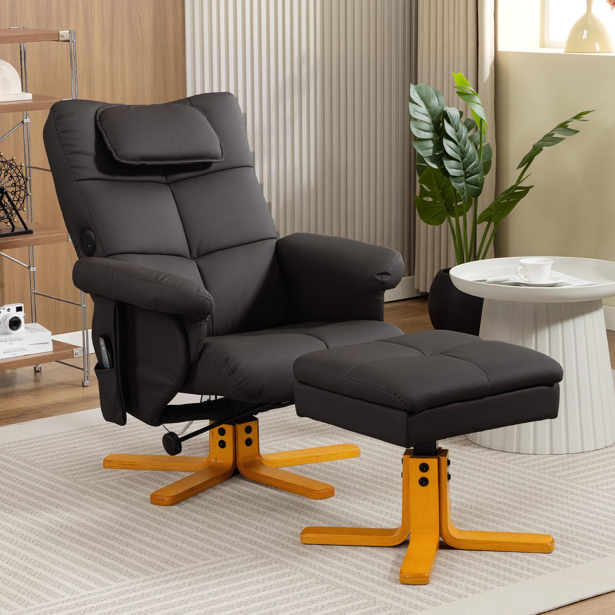 MASSAGESESSEL DE-15432 neigbar mit Staufach und Massage - Braun, Metall (78/93/86cm) - ComfortXL