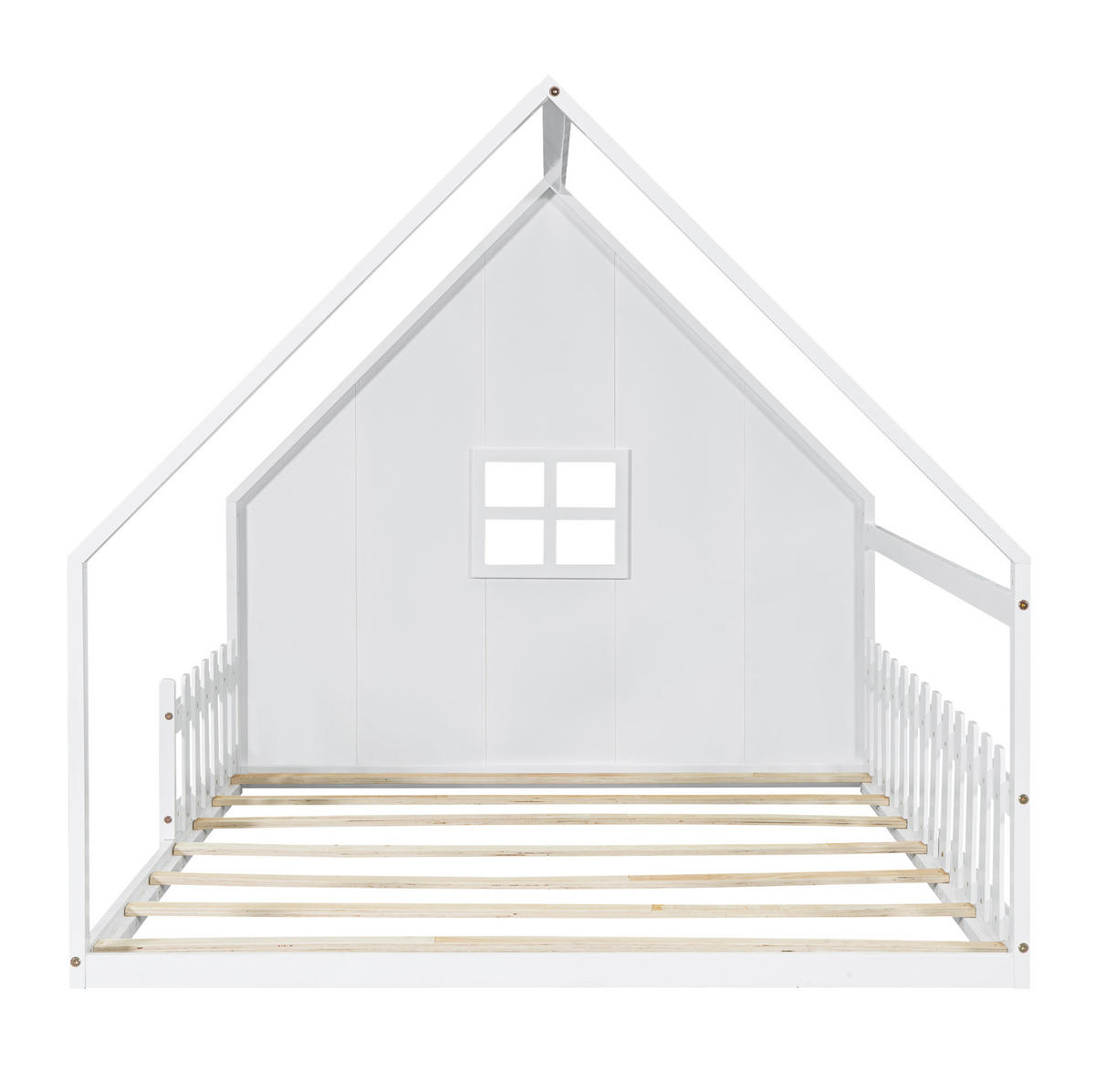 KINDERBETT Hausbett 140/200 cm mit Geländer aus Kiefernholz in Weiß - Weiß, Holz (140/200cm) - BEAOK