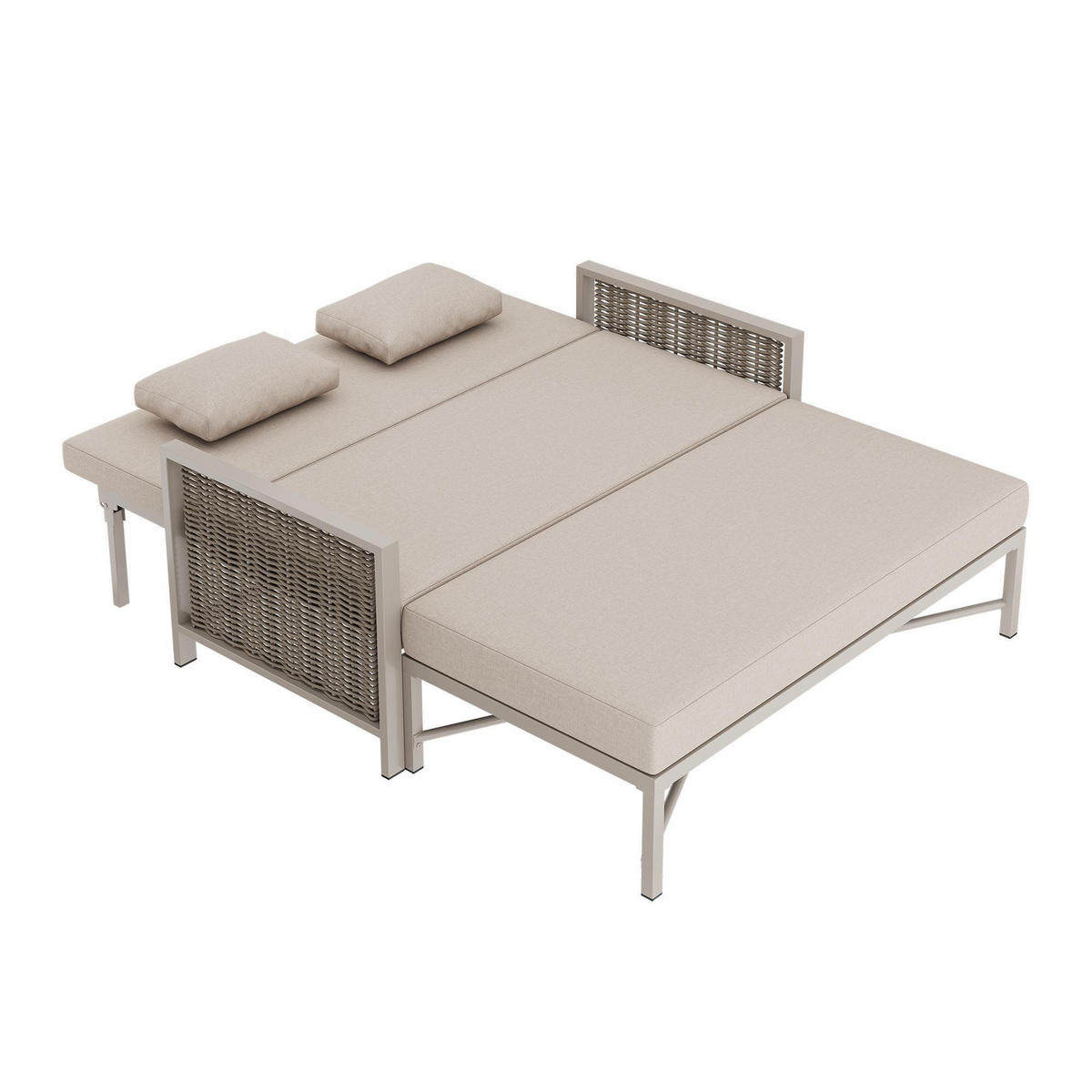 GARTENSOFA Verstellbare Rückenlehne (5-stufig, 0-65°), Khaki + Beige - Beige, Metall (131.5/91/151.3cm) - KOMHTOM
