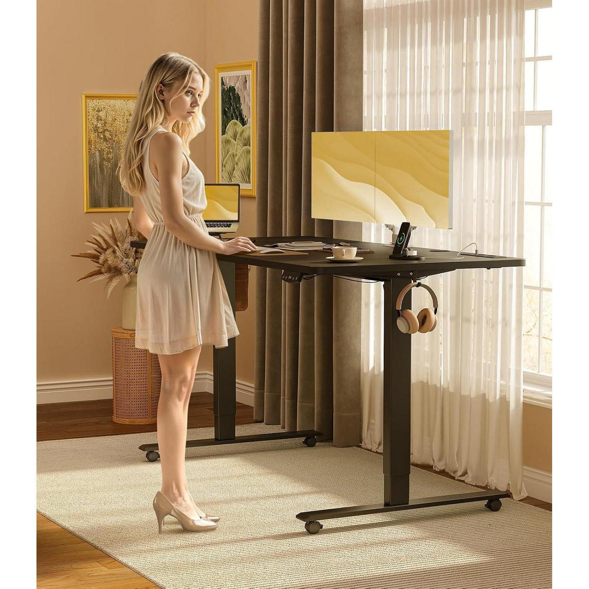 SCHREIBTISCH Höhenverstellbar Elektrisch 180 cm Schwarz mit USB und Memory Funktion - Schwarz, Holzwerkstoff (70/180/72cm)