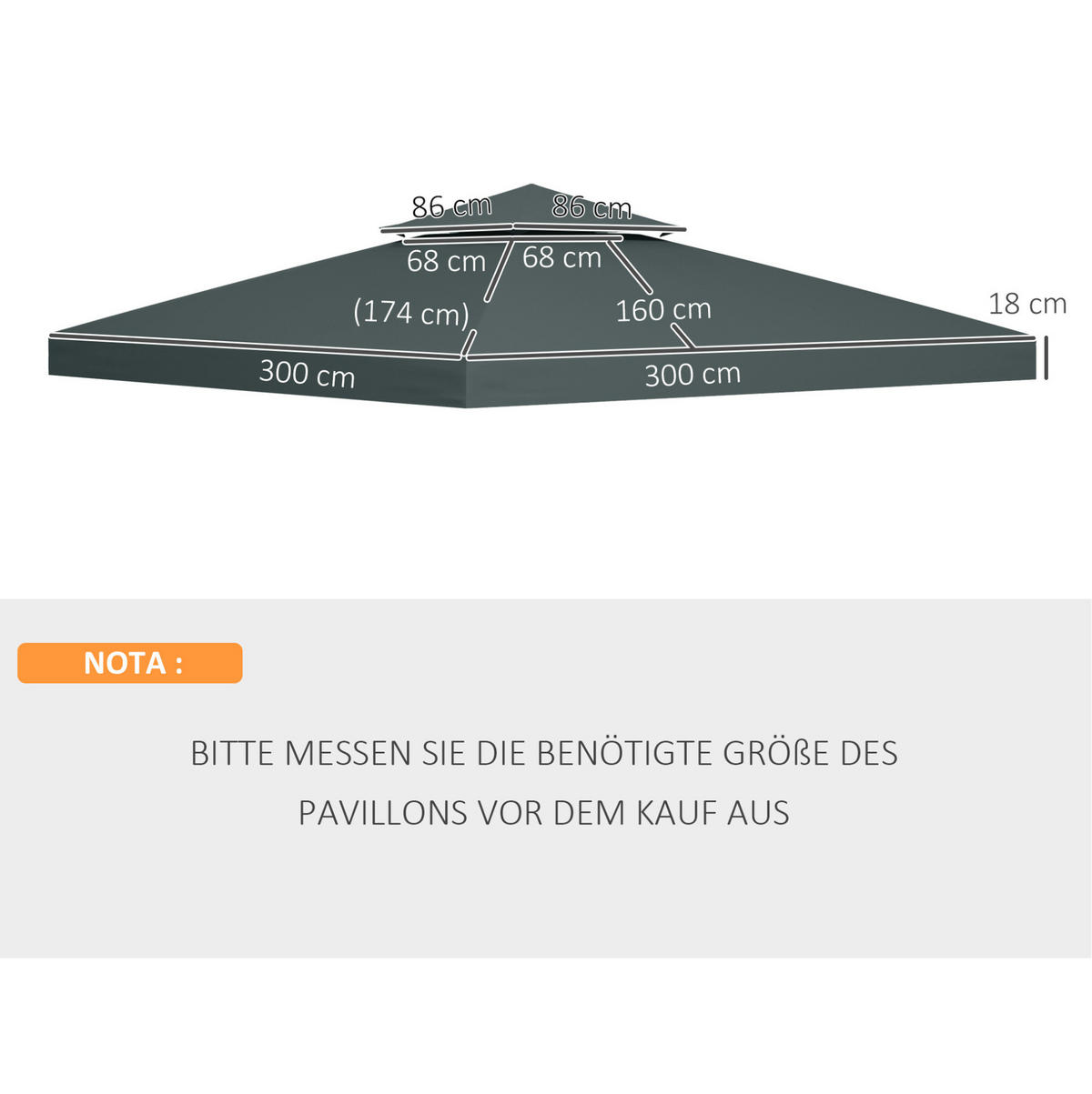 ERSATZDACH 300/300 cm als Doppeldach, wasserabweisend und UV-Schutz, Grau - Grau, Textil (300/18/300cm) - Redom
