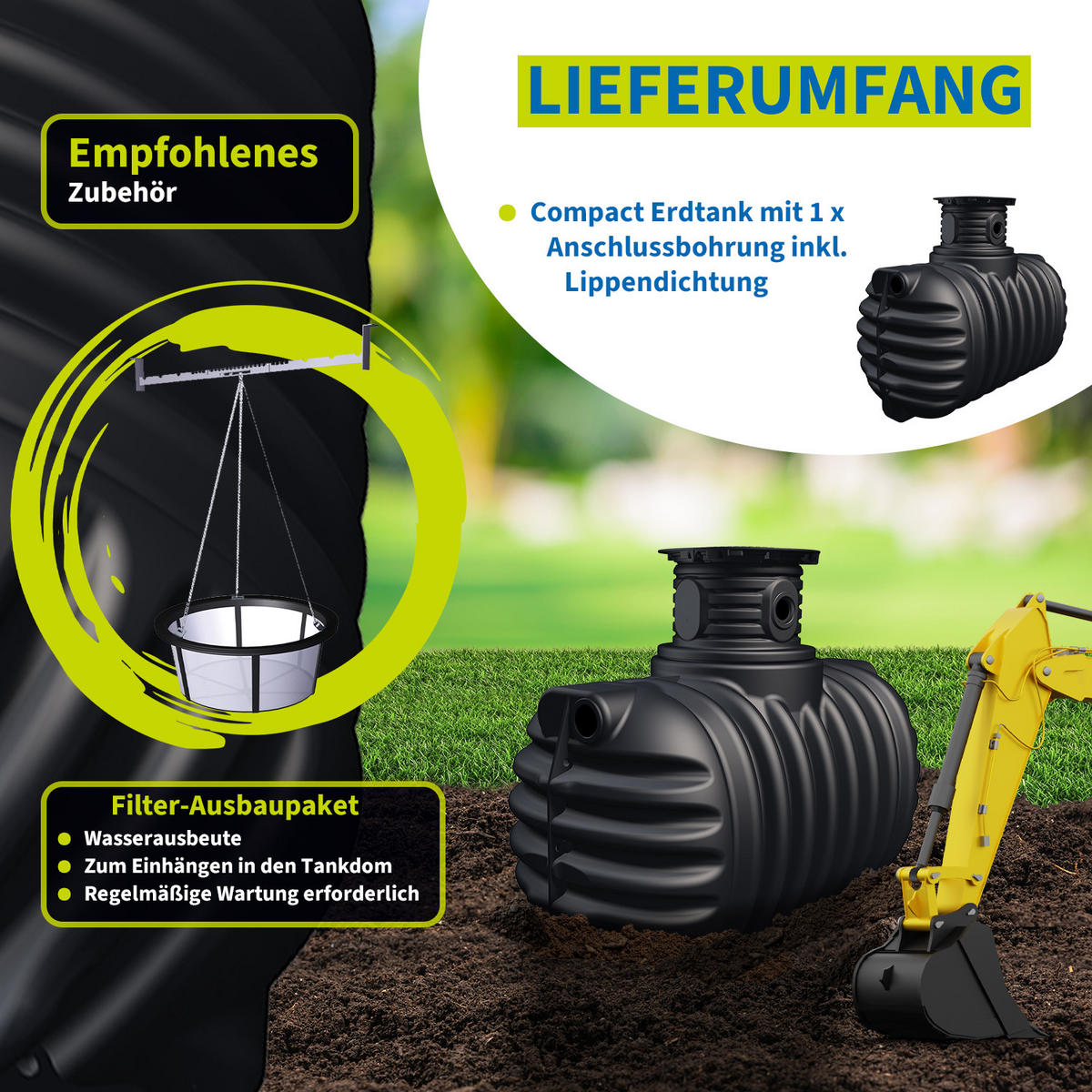 ERDTANK 1600 L inkl. Schachtverlängerung - Schwarz, Kunststoff (105/118/210cm) - 4rain