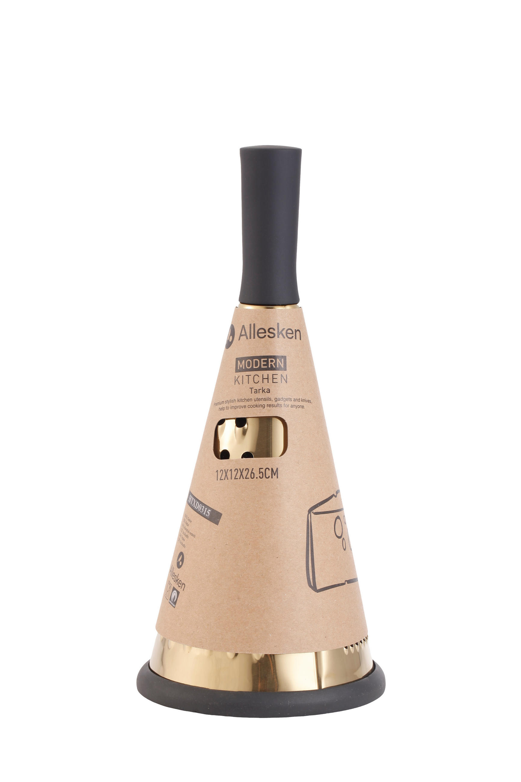 KÜCHENREIBE Modern Kitchen Gold Schwarz 12/12/27.5 cm Metall - Goldfarben/Schwarz, Metall (12/27.5/12cm) - Mondex