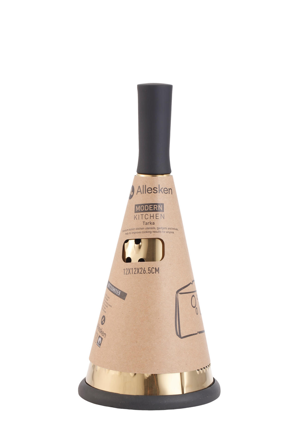 KÜCHENREIBE Modern Kitchen Gold Schwarz 12/12/27.5 cm Metall - Goldfarben/Schwarz, Metall (12/27.5/12cm) - Mondex