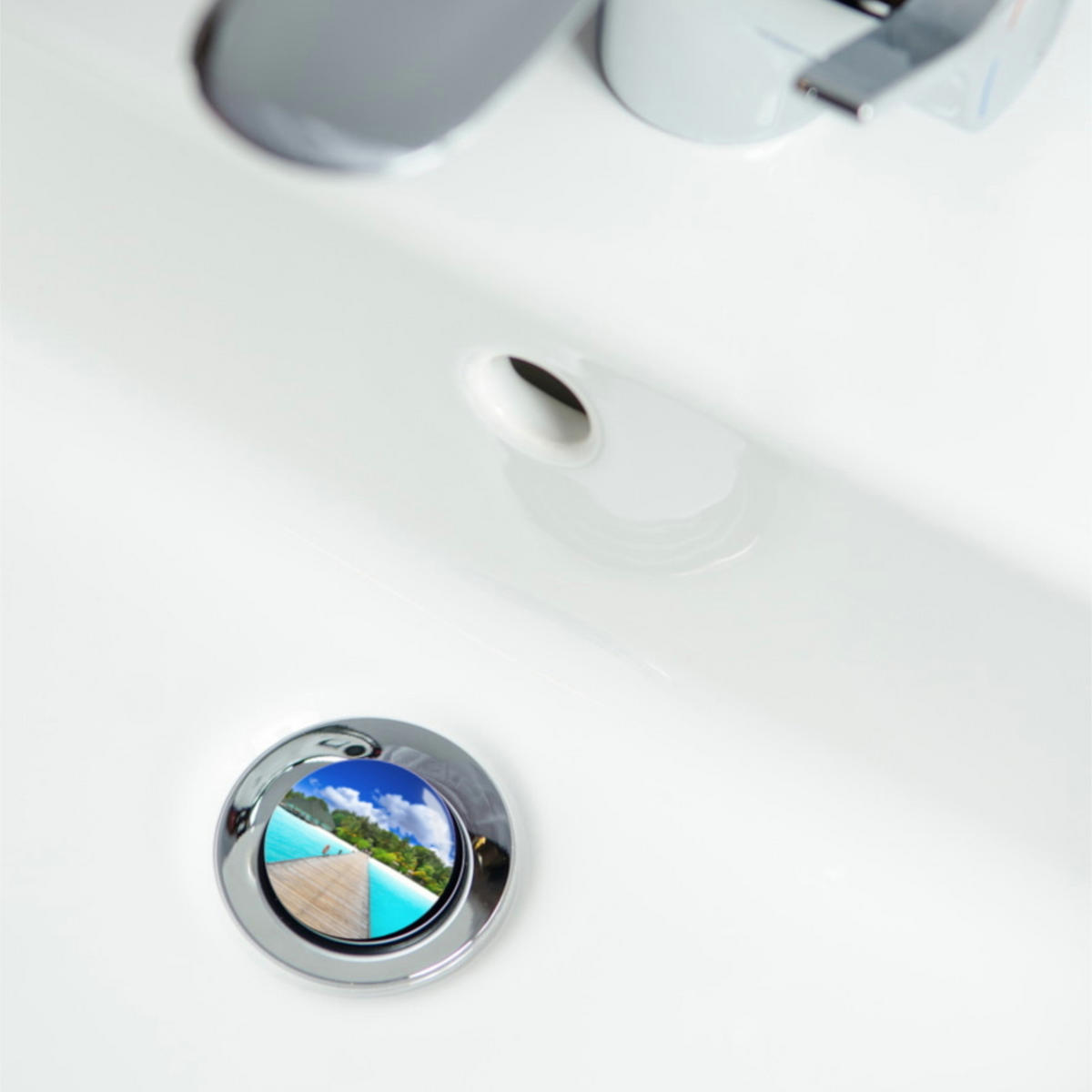 WASCHBECKENSTÖPSEL Malediven - Blau, Kunststoff/Metall (4/7/7cm) - Sanilo