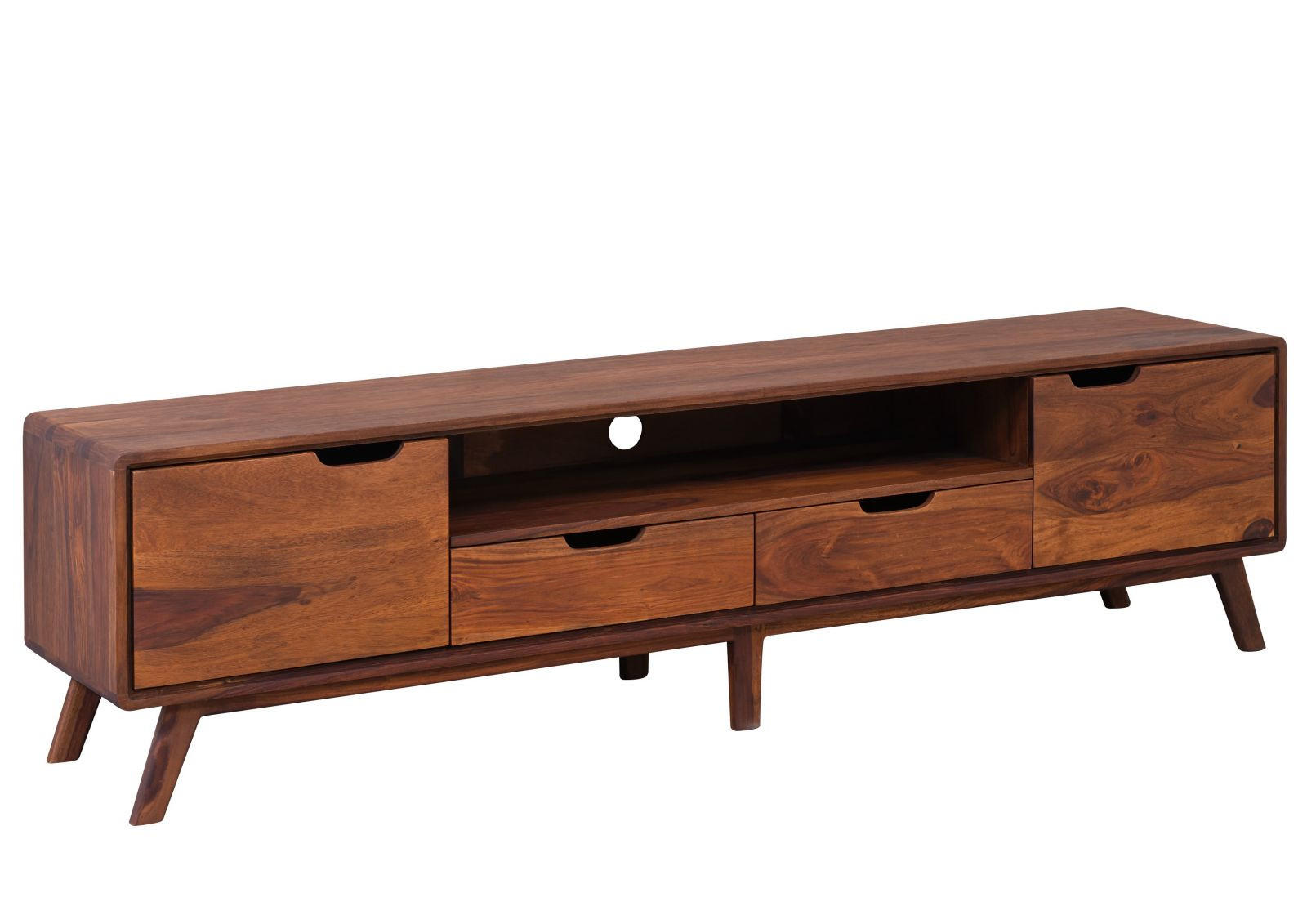 TV-BOARD Sheesham 180x40x48 walnuss gewachst MALMÖ 2 #121 - Dunkelbraun, Holz (180/48/40cm) - Massivmoebel24