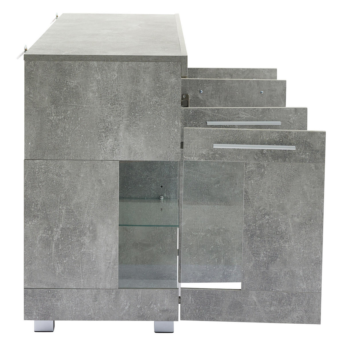 SIDEBOARD 140/40/70 cm Zementgrau aus MDF mit LED-Beleuchtung - Grau, Holzwerkstoff (40/70/140cm) - OKMYHOME