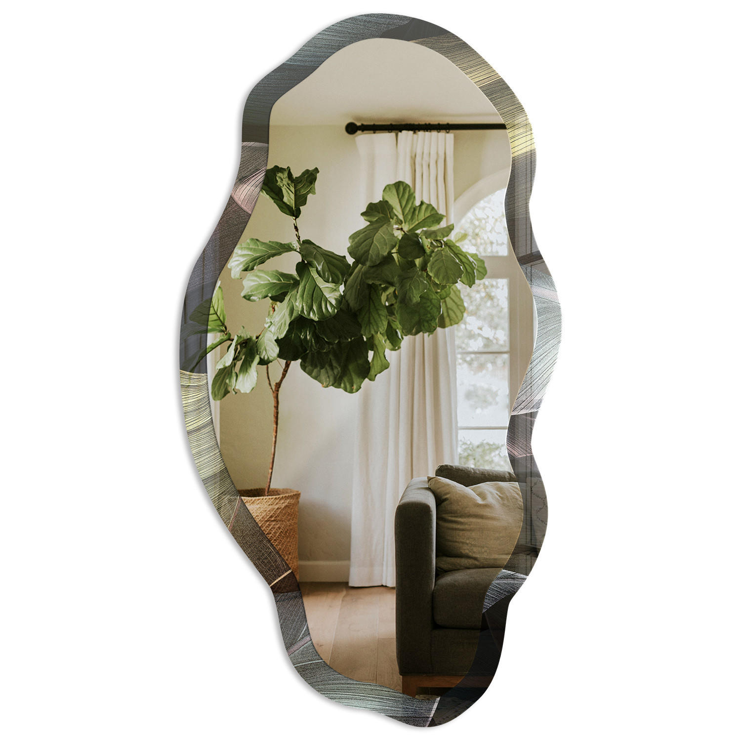 SPIEGEL 90x45 cm asymmetrisch mit Druck - Tropische Blätter - Transparent, Glas (45/90/0.4cm) - TULUP