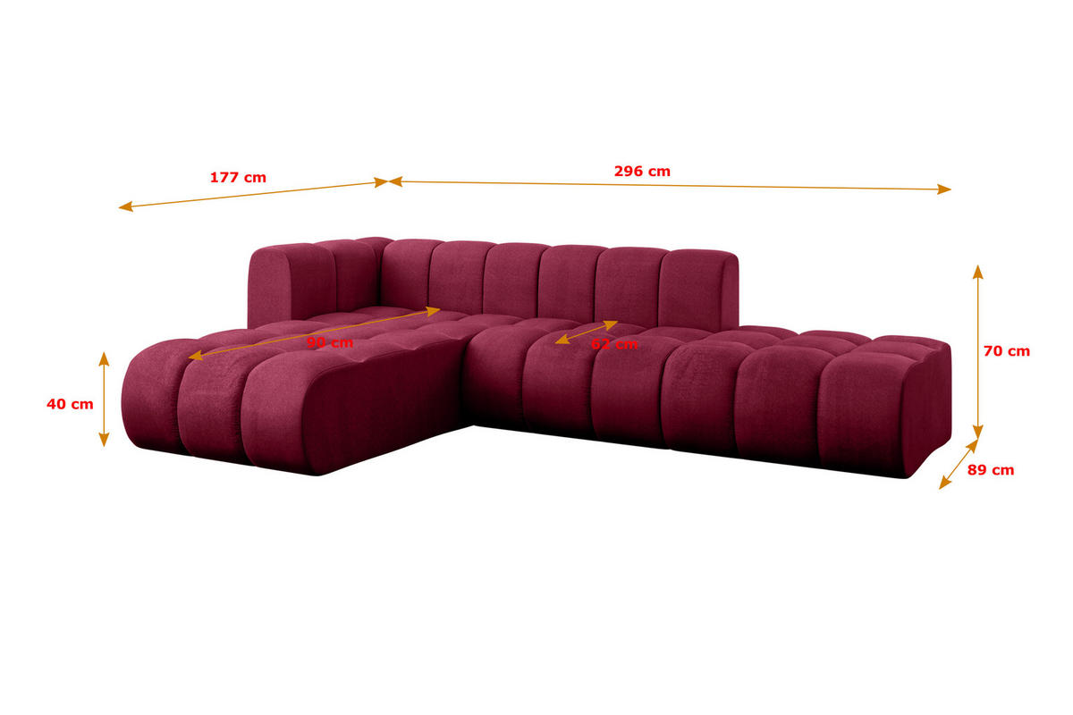 ECKSOFA modulares Sofa Zuvon-L1 - 296x177x70 cm Bordeauxrot - Bordeaux, Holzwerkstoff/Textil (296/177cm) - ALTDECOR