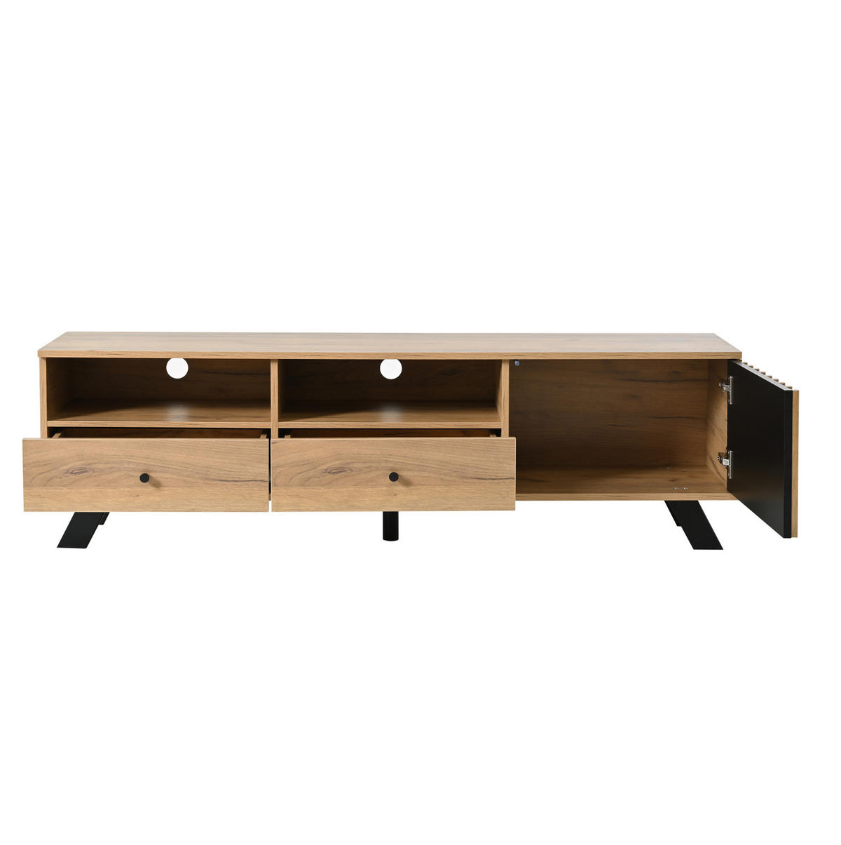 LOWBOARD 150/38/44 cm in Naturholzfarben/Schwarz mit 2 Schubladen und 1 Schrank - Naturfarben, Holzwerkstoff (150/44/38cm) - Flora Grace