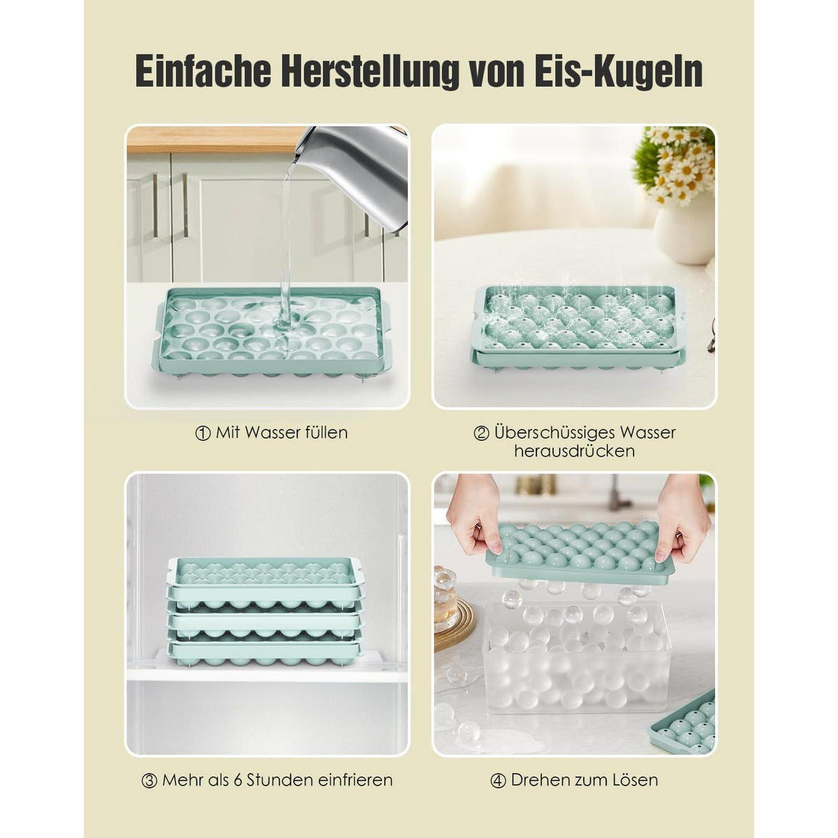 EISWÜRFELFORM 3-teiliges Set mit Behälter - Multicolor, Kunststoff (13.3/8/21cm)