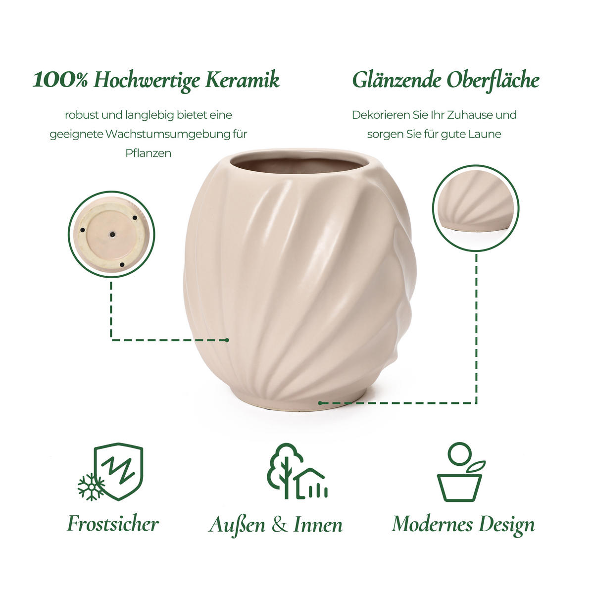 KERAMIK-BLUMENTOPF hellrosa, Ø 31 × H 32 cm - Rosa, Keramik (31.8cm) - Hometopia