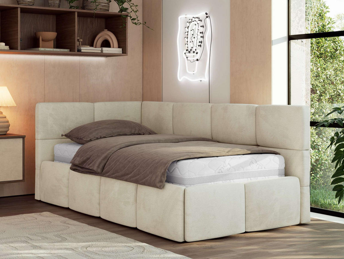 JUGENDBETT ARVO 90/200 - Beige Velvet - Multipocket-Matratze - Links Seite - Beige, Textil (90/200cm) - MKS