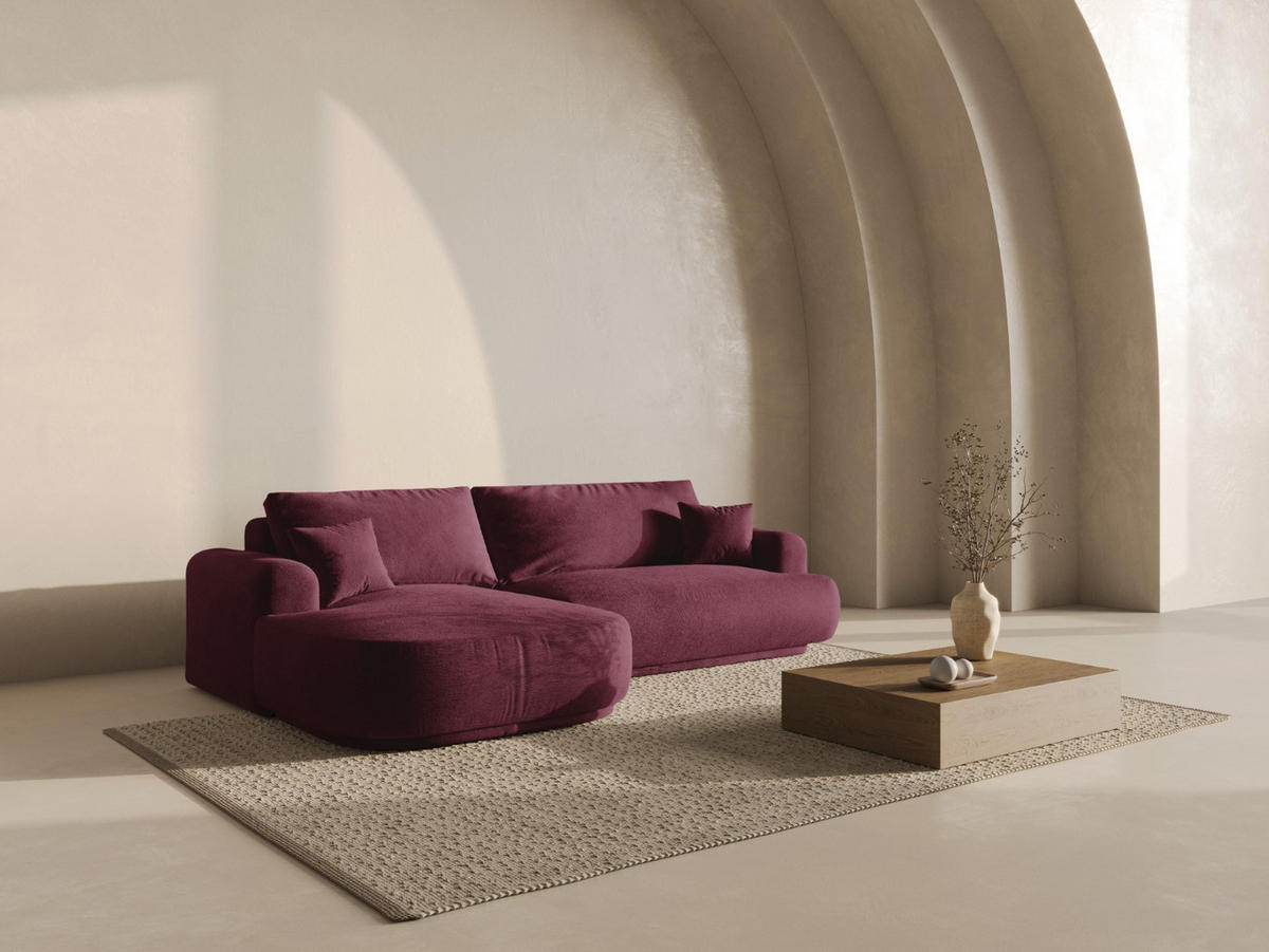 SCHLAFSOFA modular mit Bettkasten links Ella aus strukturiertem Stoff burgundfarben 5 Sitzplätze - Bordeaux, Textil (174/271cm) - Micadoni
