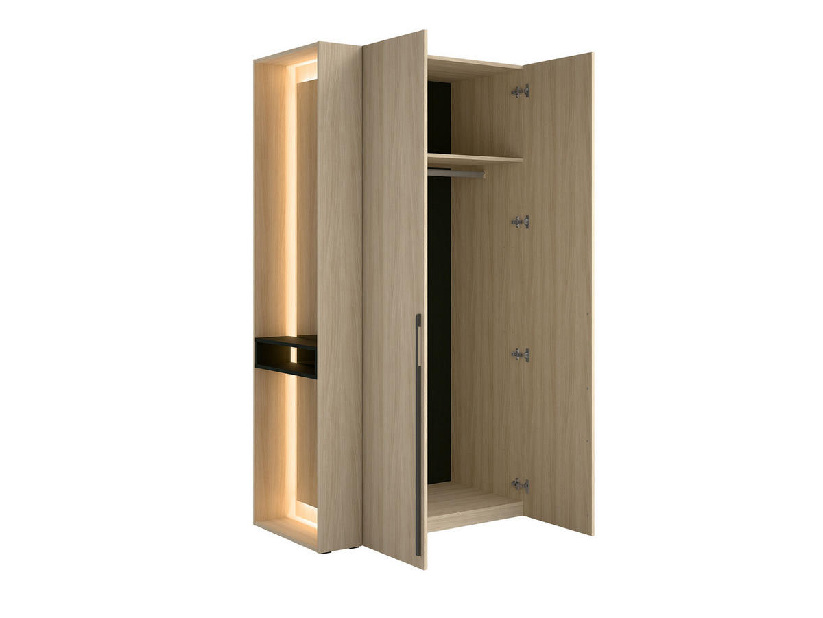 KLEIDERSCHRANK BRAVIA 90 - 110,9×207,5×58 cm 2 Türen, mit Spiegel, mit Beleuchtung Barista Eiche / Schwarz Onyx - Eiche Artisan, Holzwerkstoff (110.9/207.5/58cm) - Milaros Markt