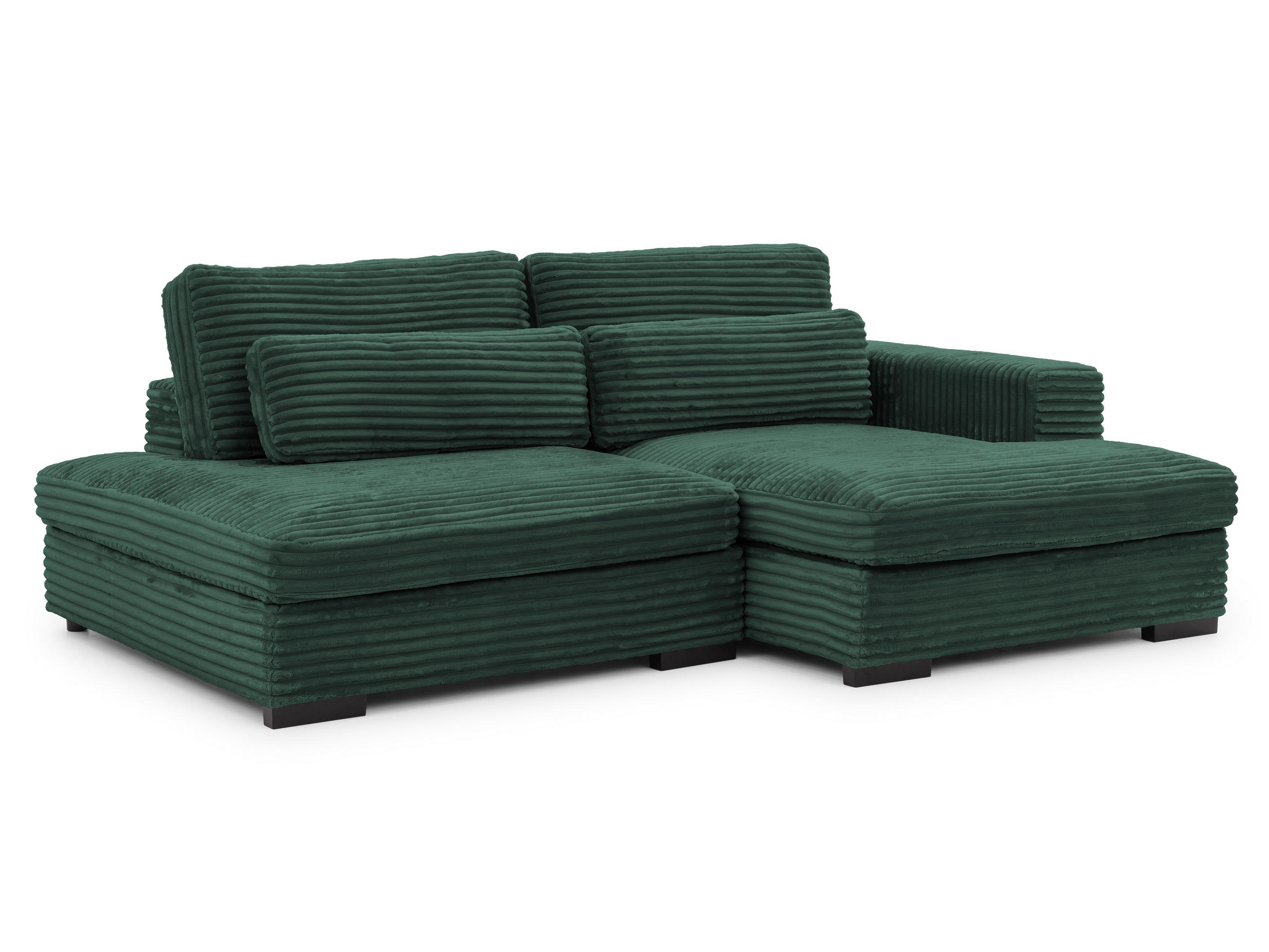 ECKSOFA Wolke mit tiefer Sitzfläche, Schlaffunktion und praktischem Bettkasten aus weichem Grün Cordstoff - Schwarz/Grün, Holz/Kunststoff (225/162cm) - S-Style