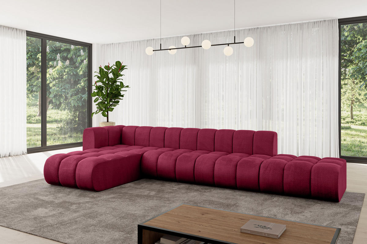 ECKSOFA modulares Sofa Zuvon-L2 - 387x177x70 cm Bordeauxrot - Bordeaux, Holzwerkstoff/Textil (387/177cm) - ALTDECOR