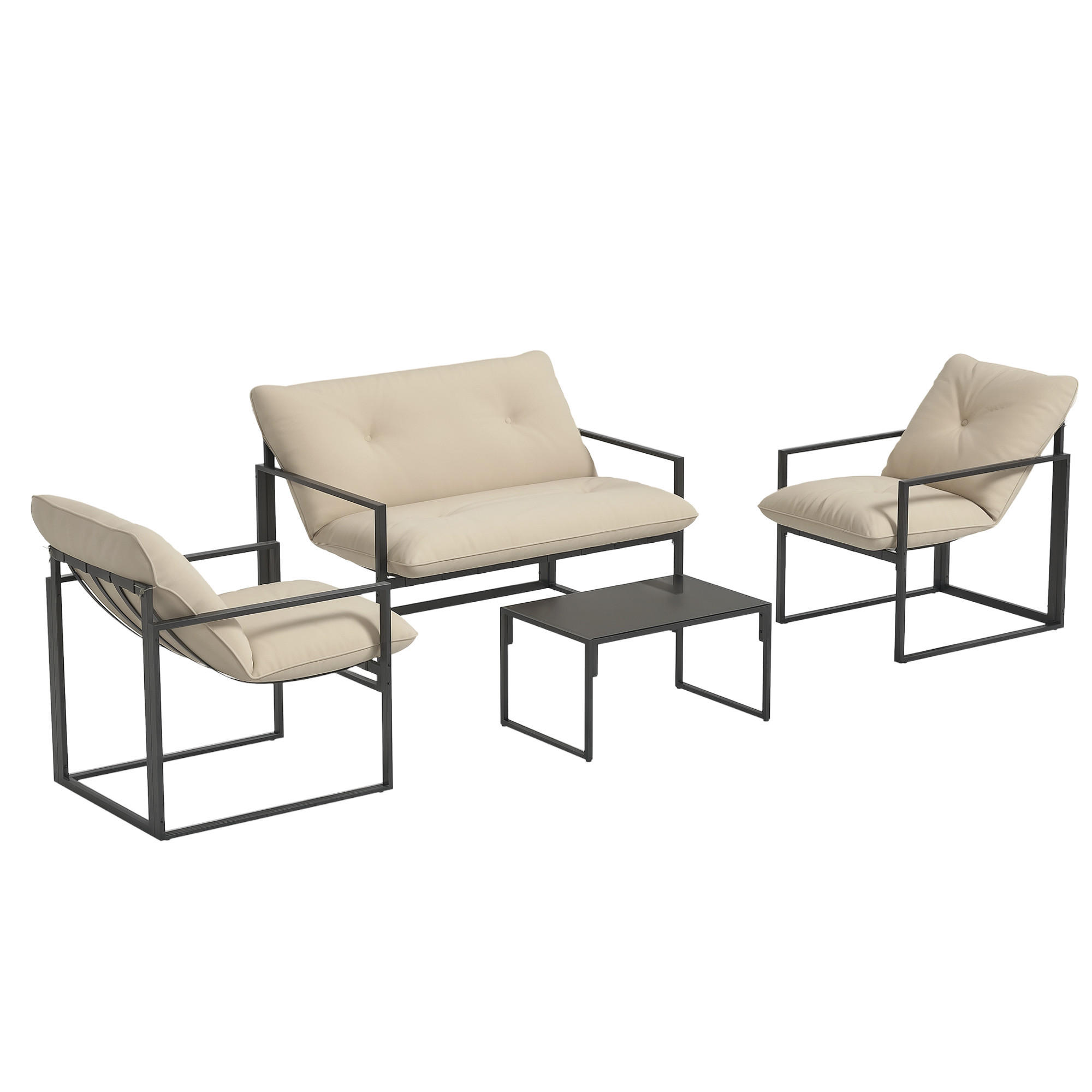 GARTENMÖBEL-SET DE-06538 1 Glastisch, 2 Sessel, 1 Sofa, wetterbeständig Grau+Beige - Beige/Grau, Textil/Metall - ComfortXL