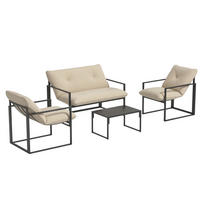 GARTENMÖBEL-SET DE-06538 1 Glastisch, 2 Sessel, 1 Sofa, wetterbeständig Grau+Beige - Beige/Grau, Textil/Metall - ComfortXL