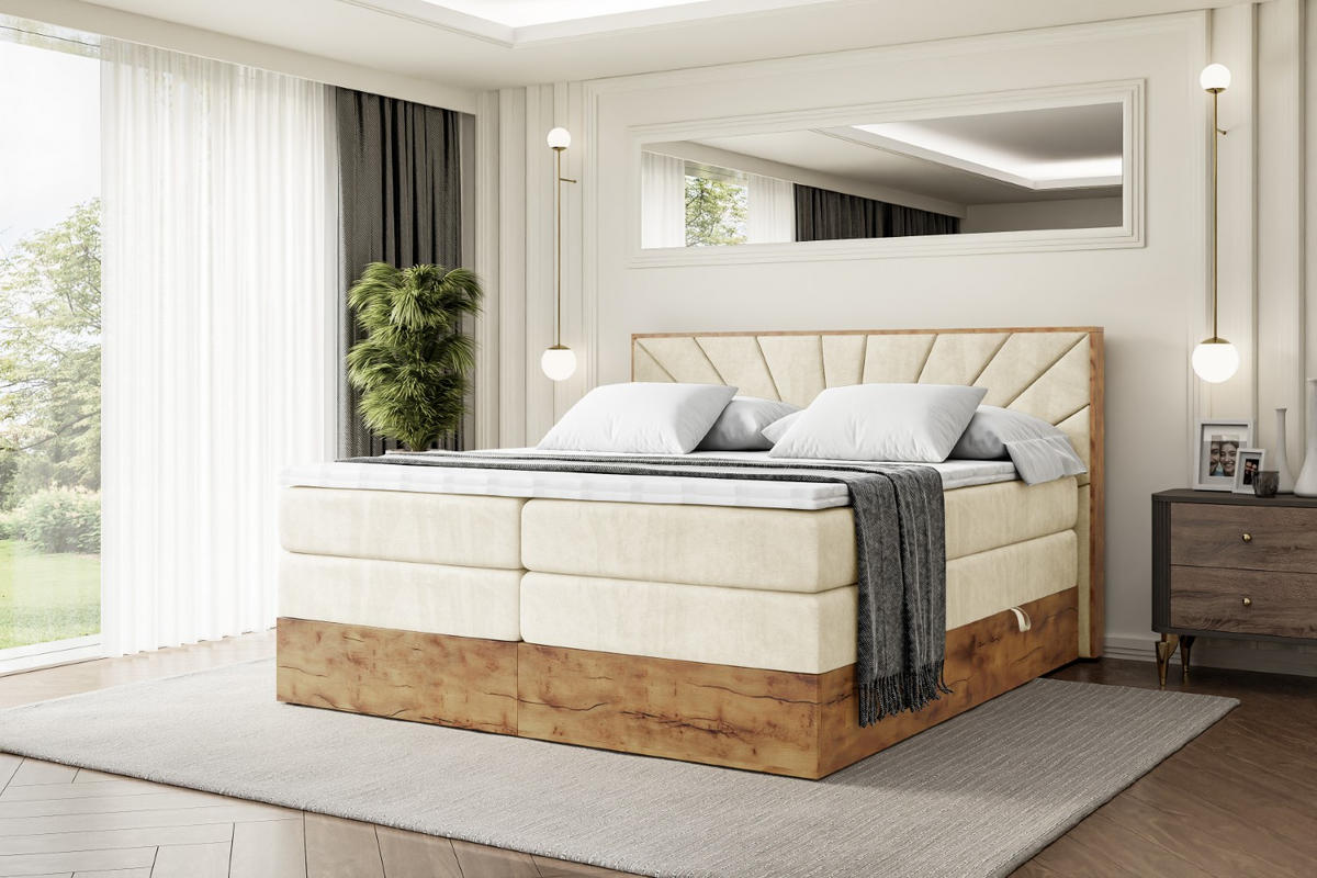 BOXSPRINGBETT mit Matratze H3|H4 und Lattenrost - LOLLI6 KING-160x200 - Beige Monolith - Beige, Holzwerkstoff (160/200cm) - ALTDECOR