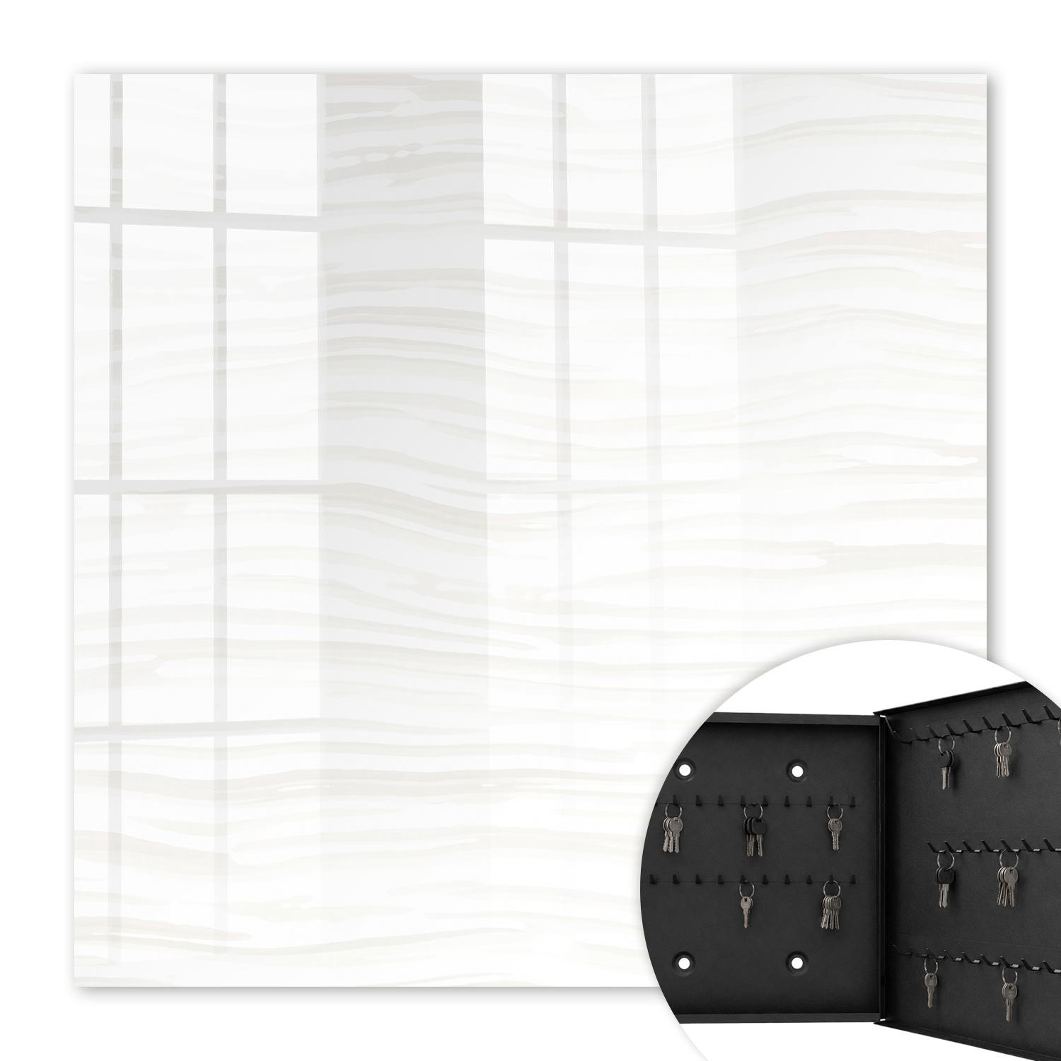 SCHLÜSSELBOX Schwarz 30x30 cm- Türöffnung nach rechts - Subtile Wellen - Grau, Metall (30/30/5cm) - TULUP